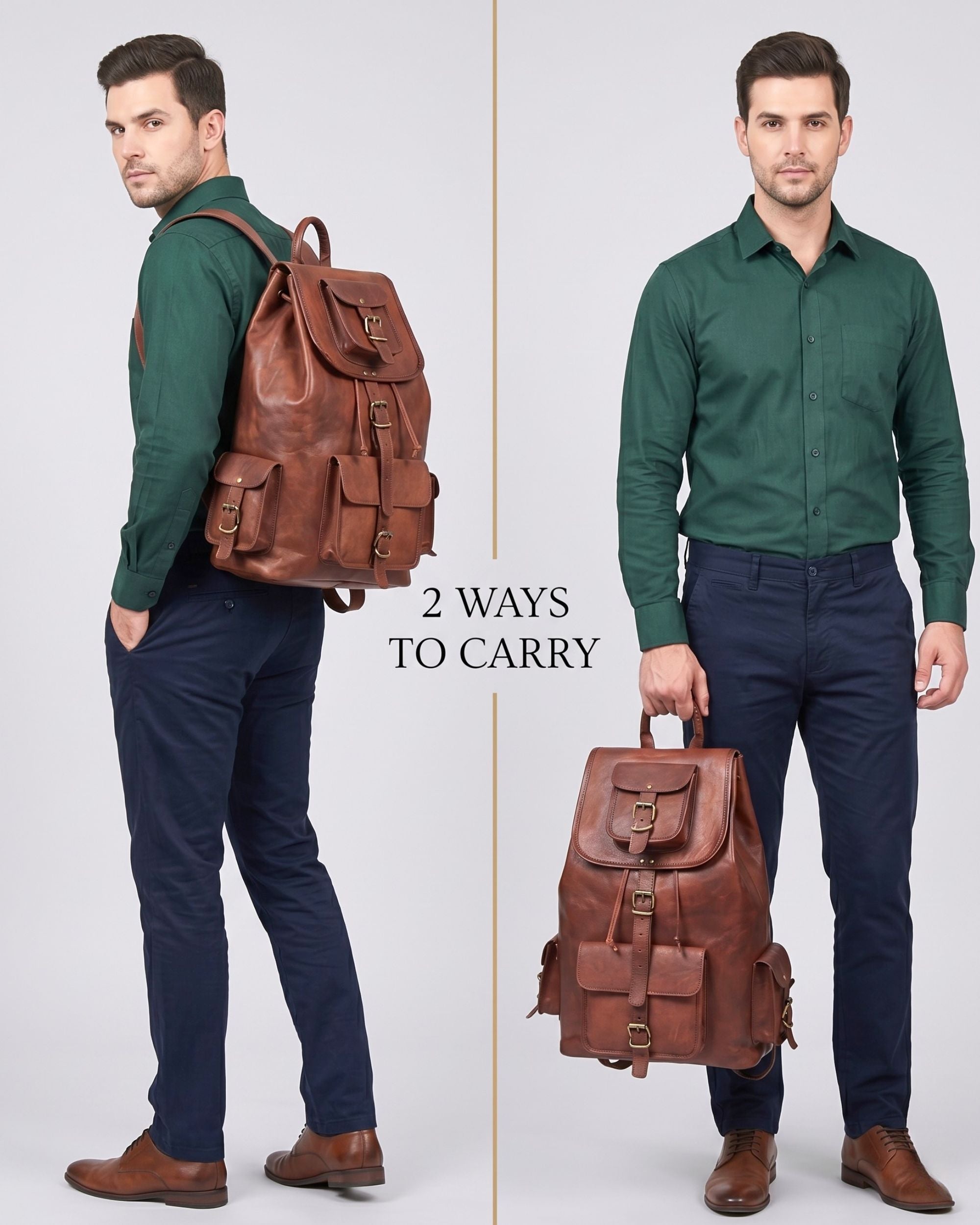 DEKVIO 20" Handcrafted Genuine Leather Backpack | Laptop Rucksack for Men & Women | Travel, Work & College Bag | Brown, Coffee, Tan, Black