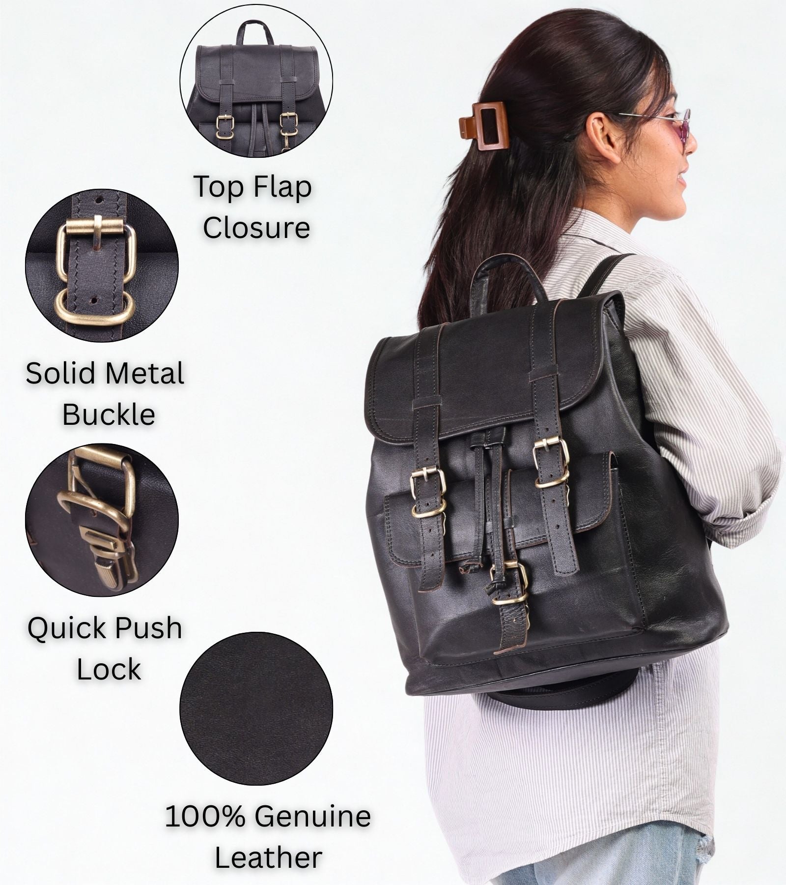 DEKVIO 16" Handcrafted Genuine Leather Backpack for Women | Laptop Rucksack | Travel, Work & College Bag | Brown, Coffee, Tan, Black