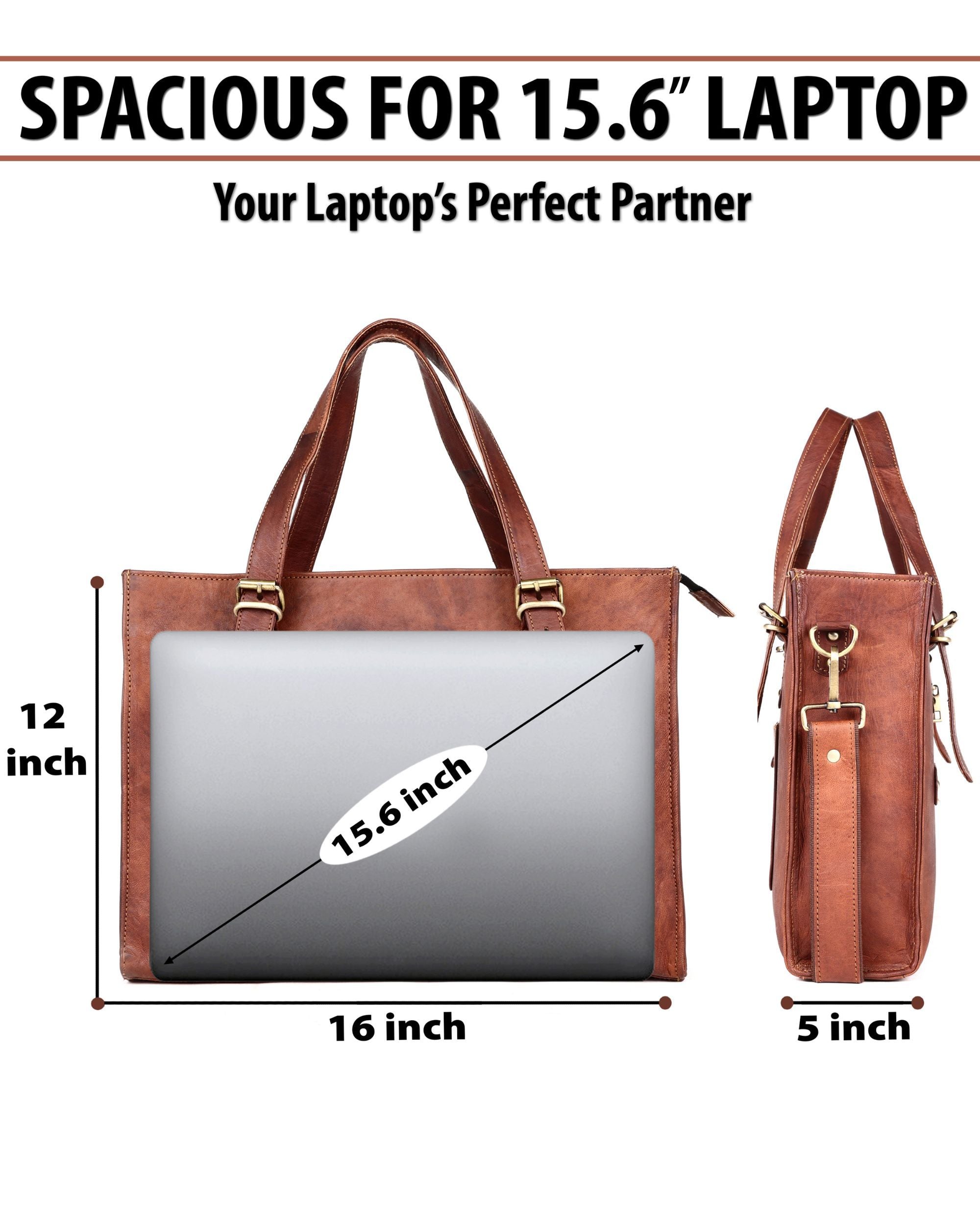 DEKVIO Leather Laptop Tote Bag for Women 15.6 Inch Work Bag Shoulder Handbag with Trolley Sleeve Office Travel Purse