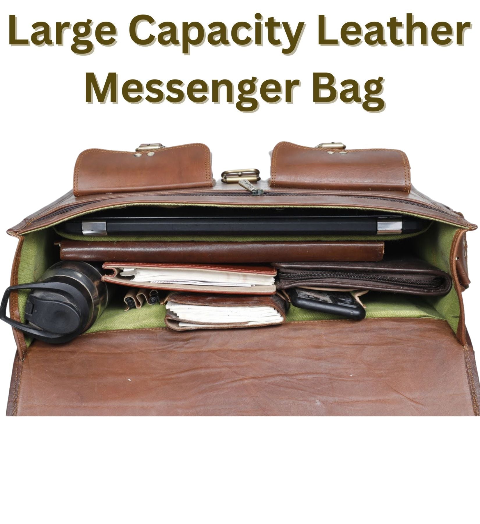 DEKVIO Leather Messenger Bag 17 Inch Laptop Briefcase for Men Women XL Vintage Shoulder Bag Office Satchel