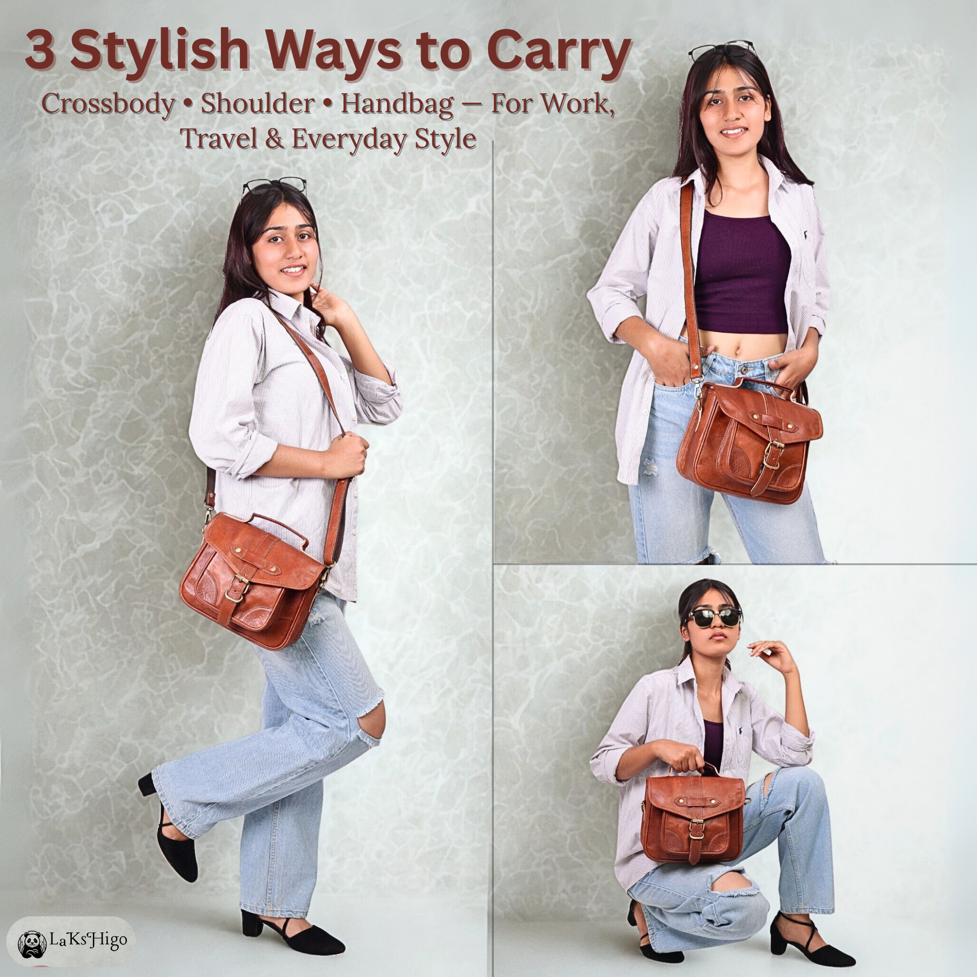 DEKVIO Vintage Leather Crossbody Bag for Women | Genuine Leather Satchel Purse with Adjustable Strap