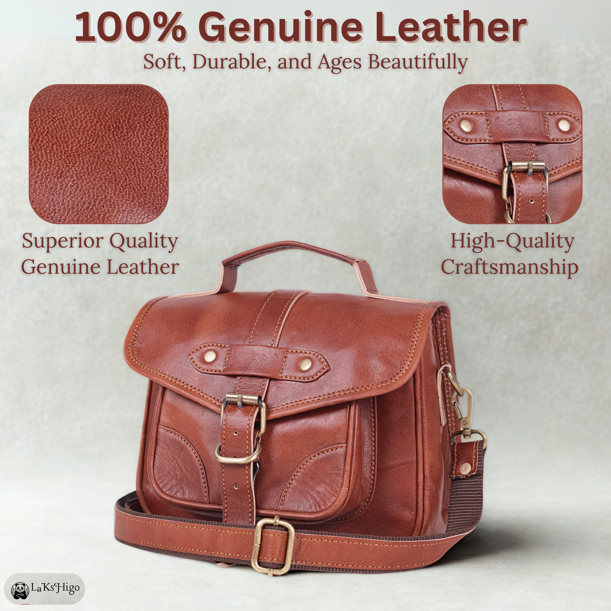 DEKVIO Vintage Leather Crossbody Bag for Women | Genuine Leather Satchel Purse with Adjustable Strap