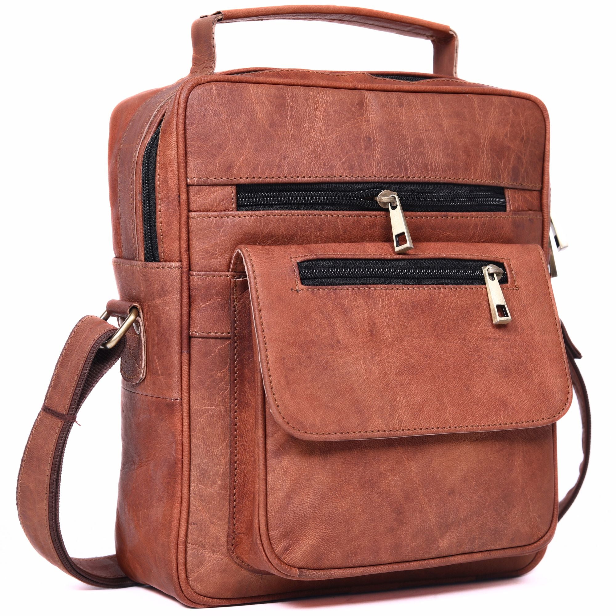 DEKVIO Small Leather Crossbody Bag 11 Inch Vertical Shoulder Bag for Men Women Compact Organizer Sling Bag