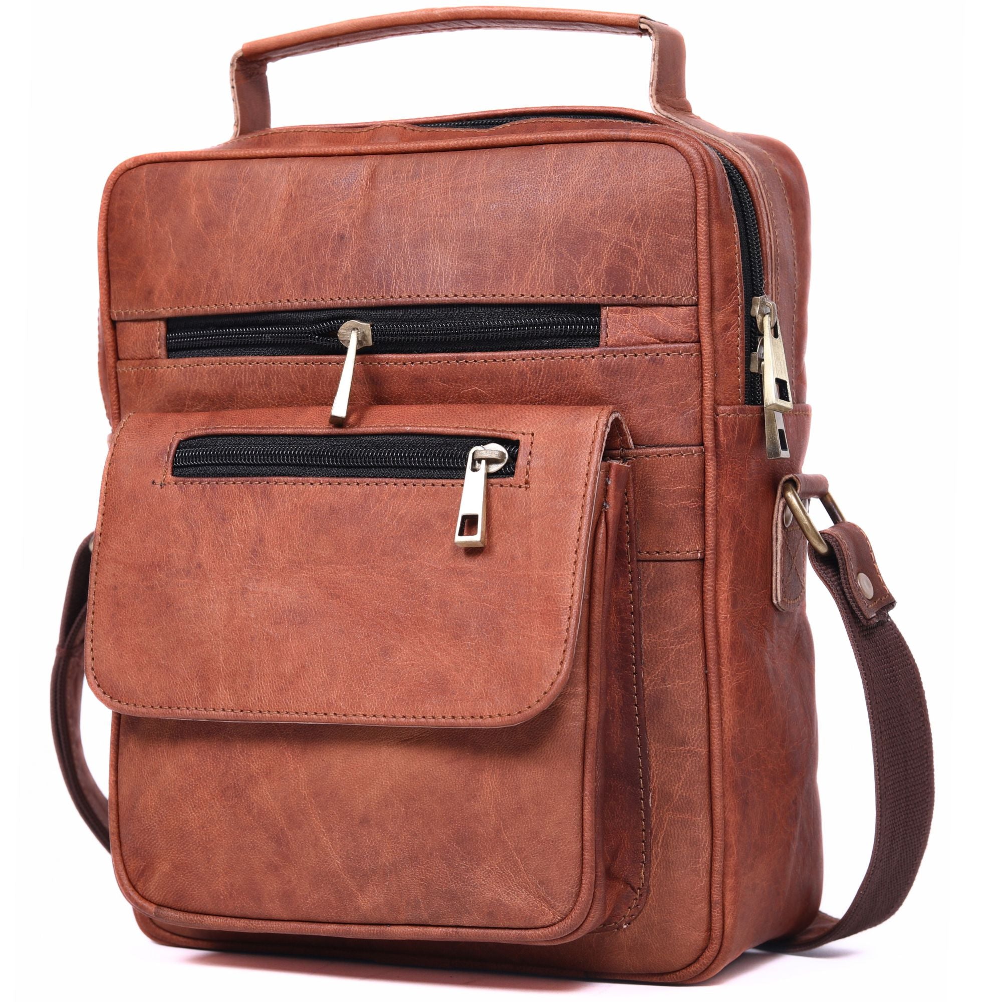 DEKVIO Small Leather Crossbody Bag 11 Inch Vertical Shoulder Bag for Men Women Compact Organizer Sling Bag