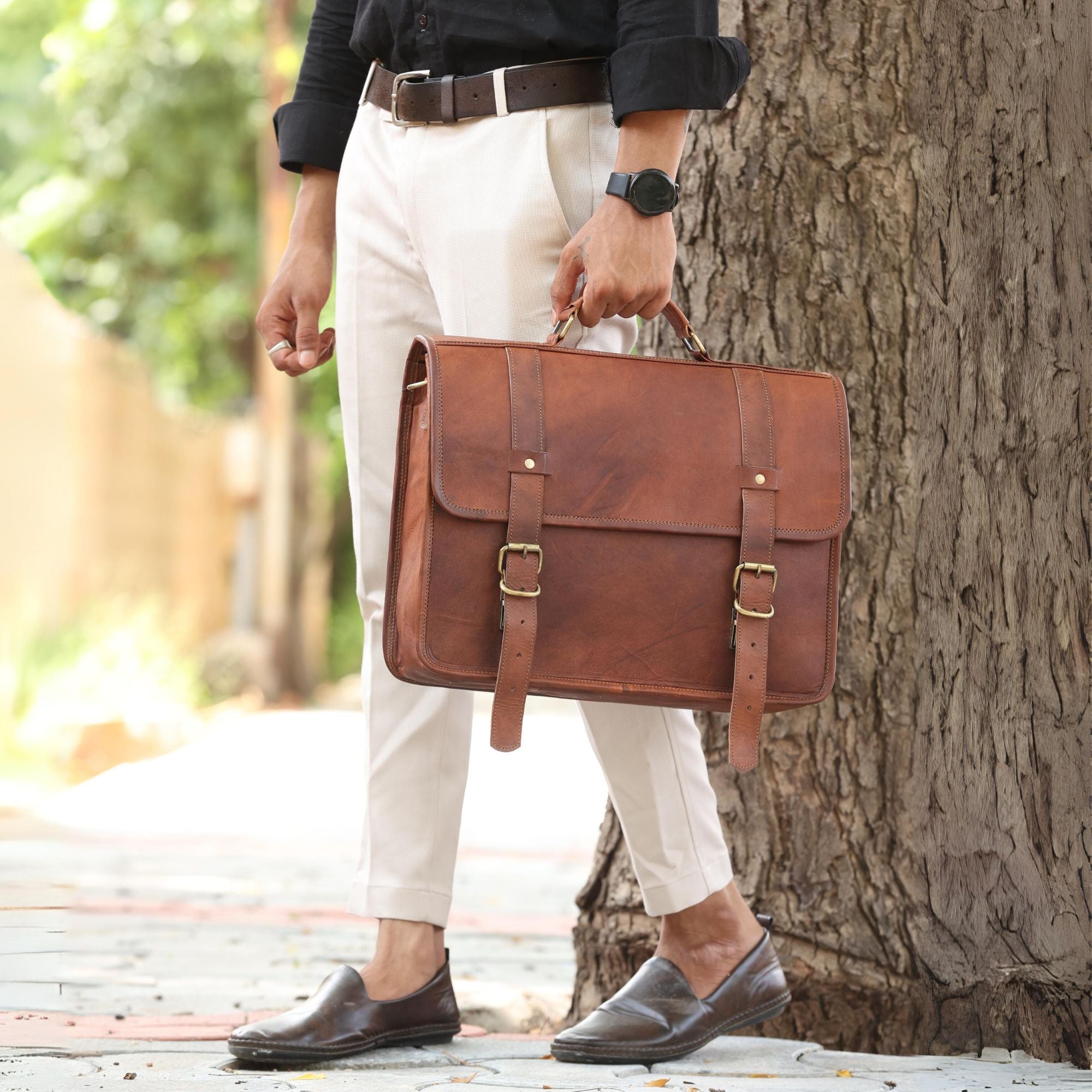 DEKVIO Leather Messenger Bag 15.6 Inch Laptop Briefcase Satchel Vintage Crossbody Shoulder Bag for Men Women