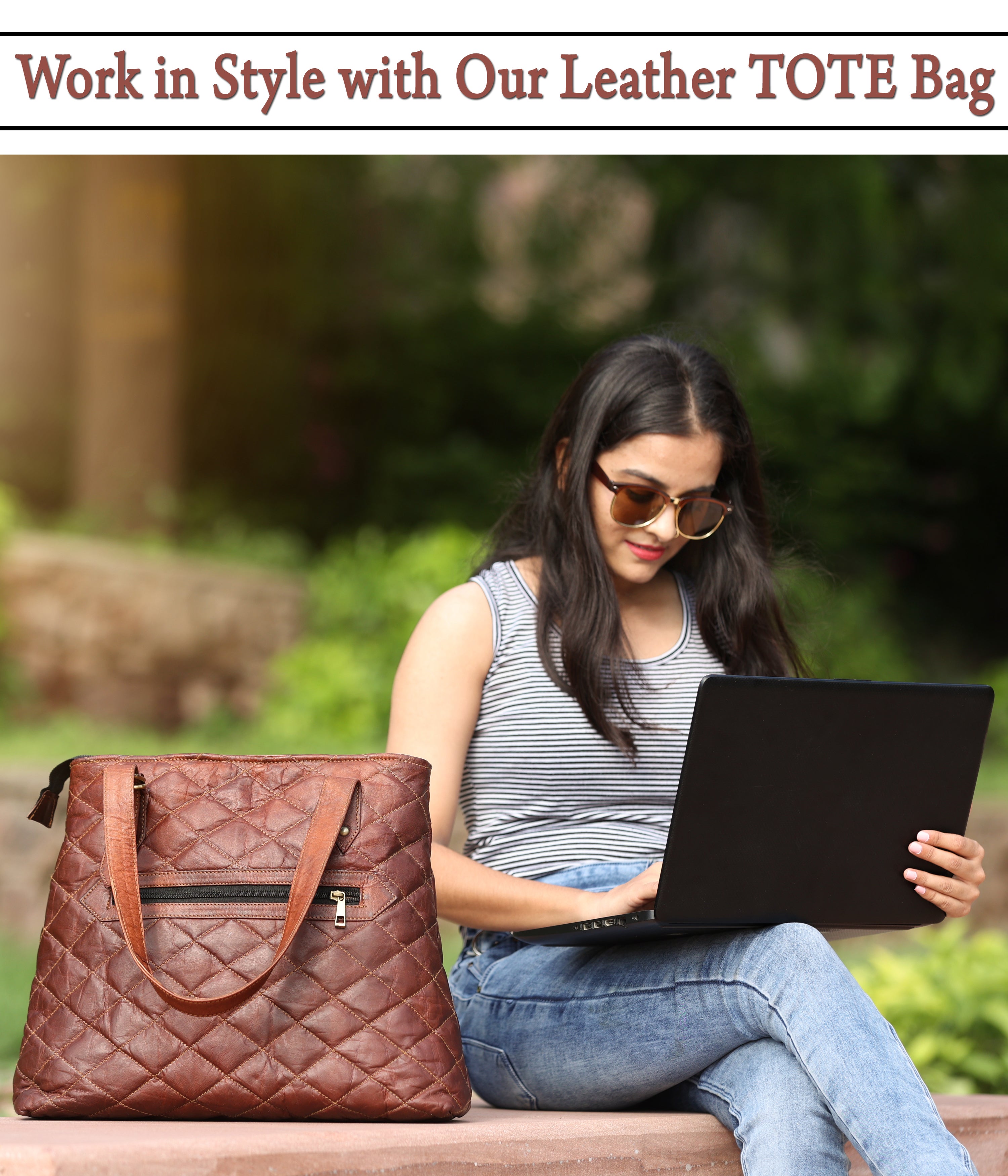 DEKVIO Quilted Leather Tote Bag for Women with Matching Clutch Pouch Genuine Leather Shoulder Handbag for Work Travel