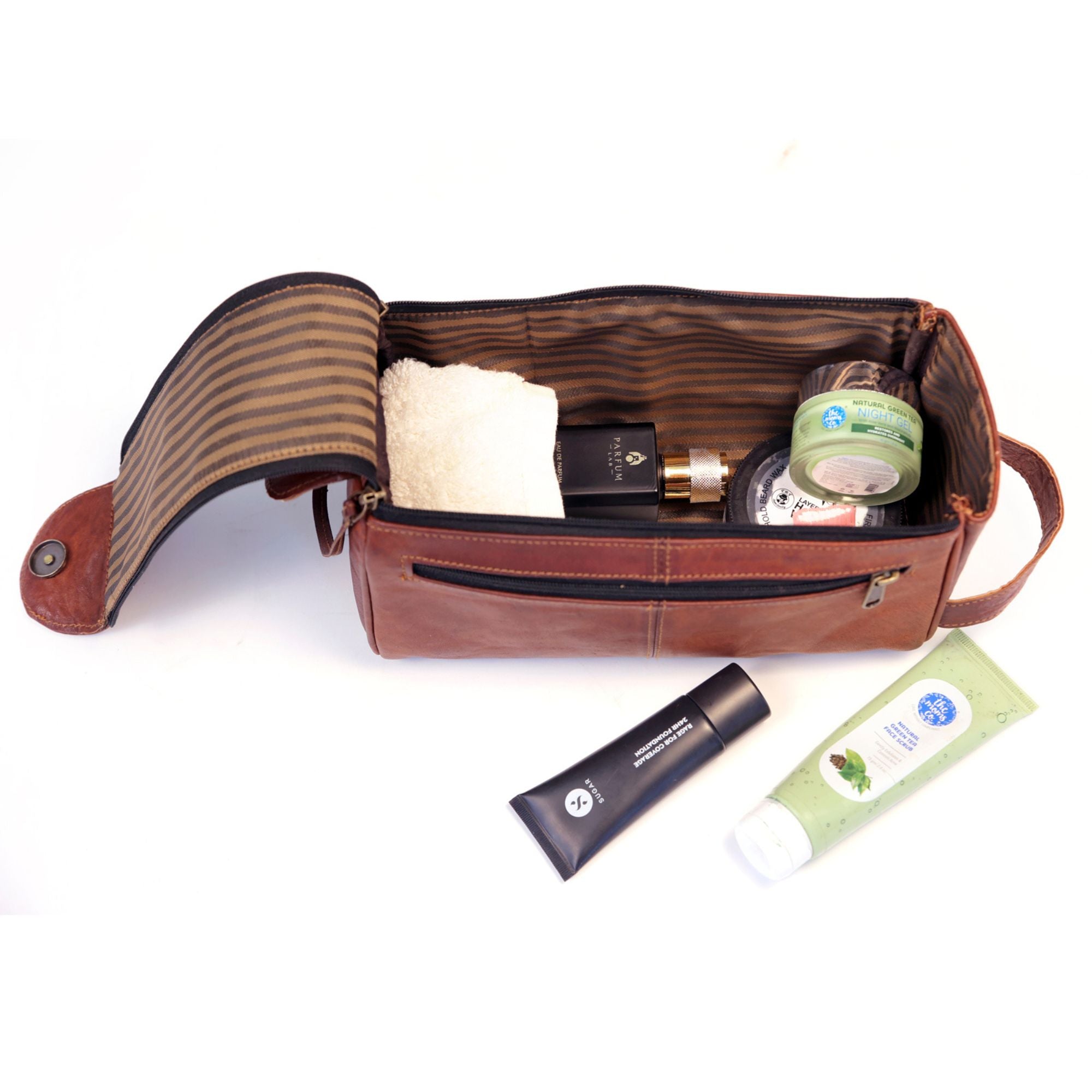 DEKVIO Leather Toiletry Bag for Men Women Travel Dopp Kit Genuine Leather Wash Bag Shaving Kit Cosmetic Organizer