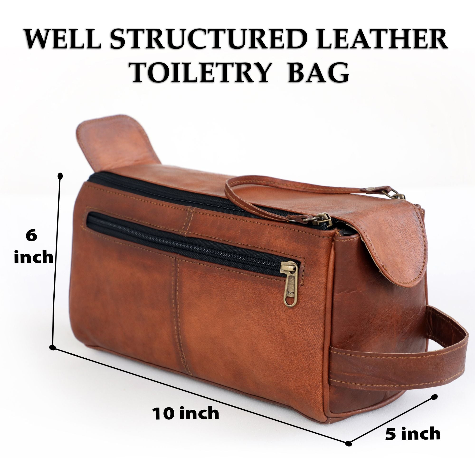DEKVIO Leather Toiletry Bag for Men Women Travel Dopp Kit Genuine Leather Wash Bag Shaving Kit Cosmetic Organizer