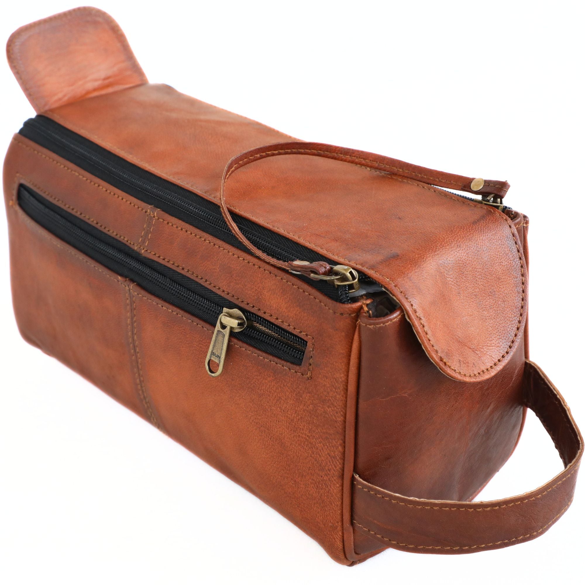 DEKVIO Leather Toiletry Bag for Men Women Travel Dopp Kit Genuine Leather Wash Bag Shaving Kit Cosmetic Organizer
