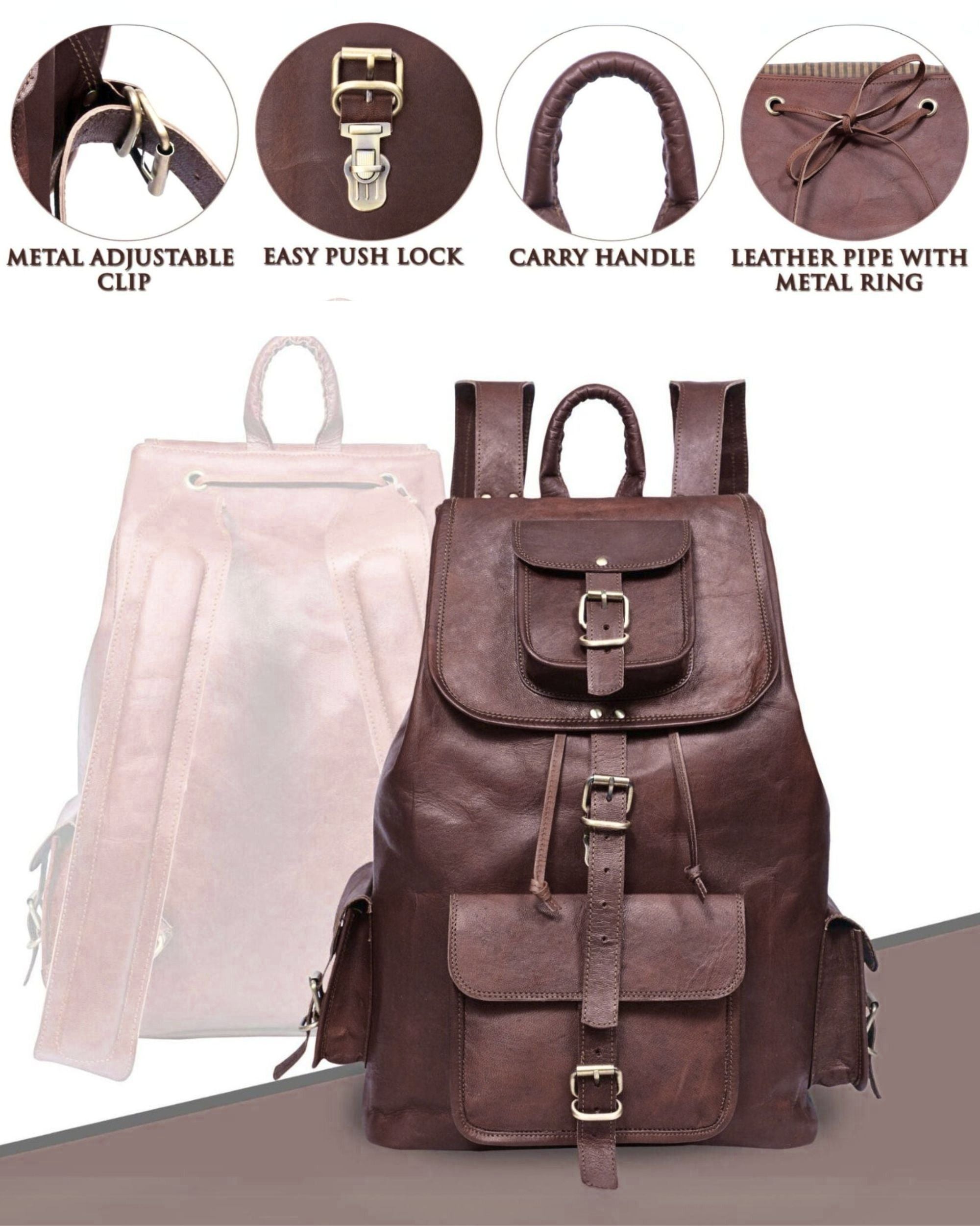 DEKVIO 20" Handcrafted Genuine Leather Backpack | Laptop Rucksack for Men & Women | Travel, Work & College Bag | Brown, Coffee, Tan, Black
