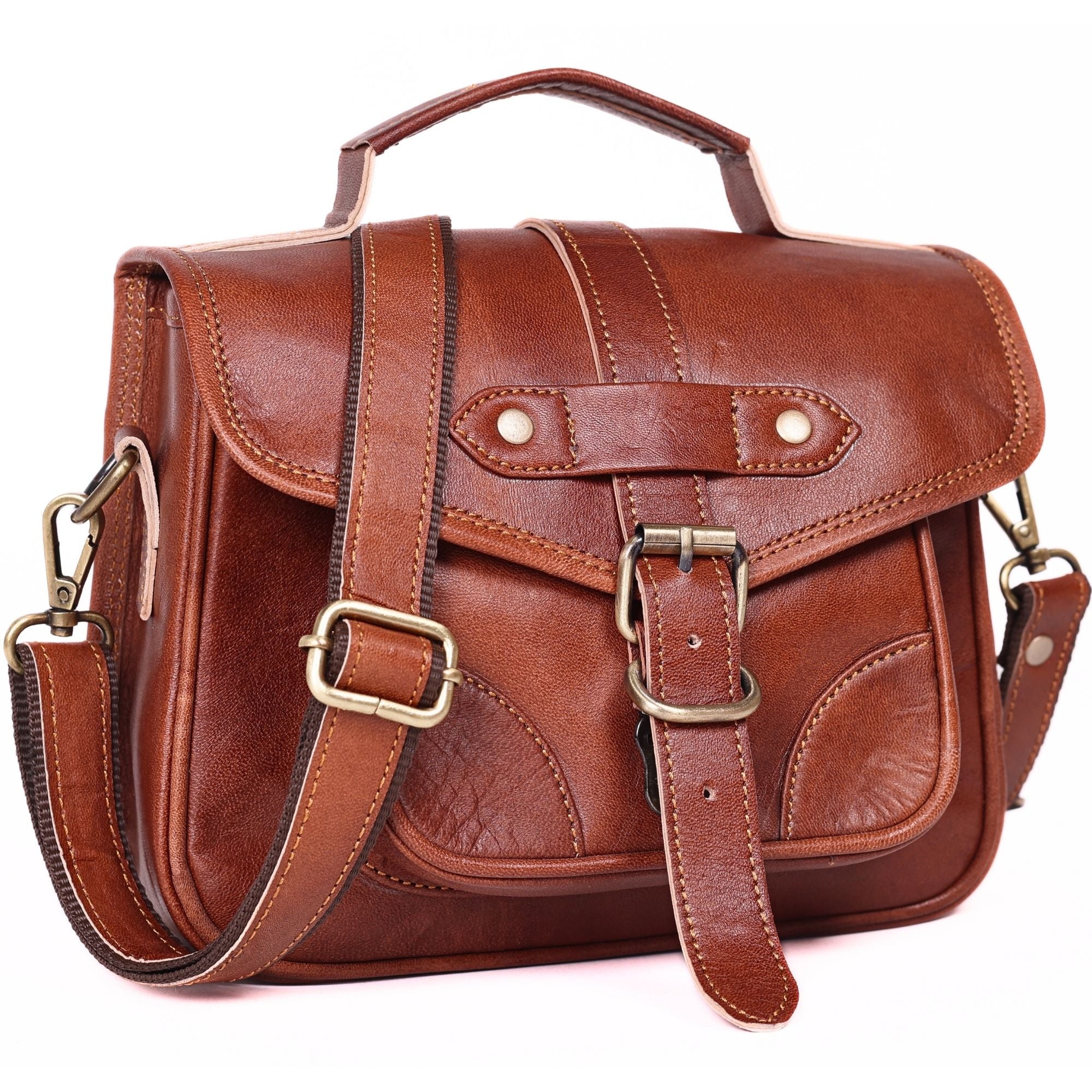 DEKVIO Vintage Leather Crossbody Bag for Women | Genuine Leather Satchel Purse with Adjustable Strap