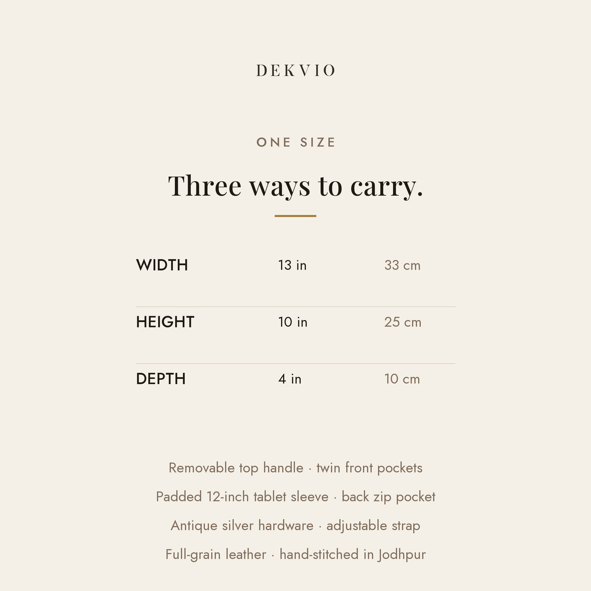 DEKVIO size guide: 13 x 10 x 4 inch leather crossbody handbag