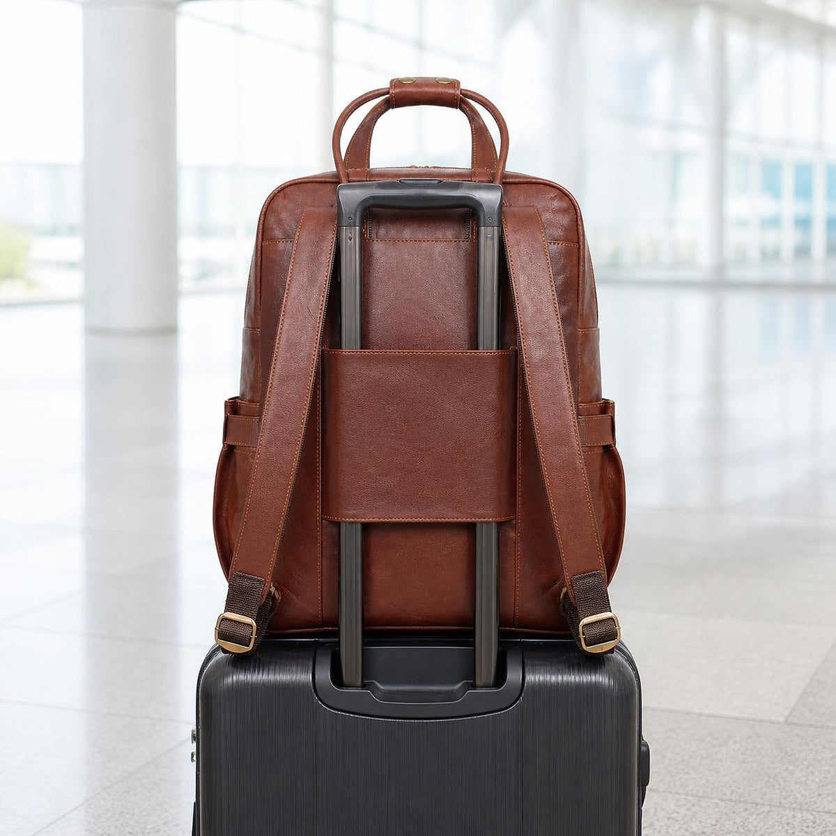 DEKVIO laptop backpack trolley sleeve slid over a rolling suitcase handle