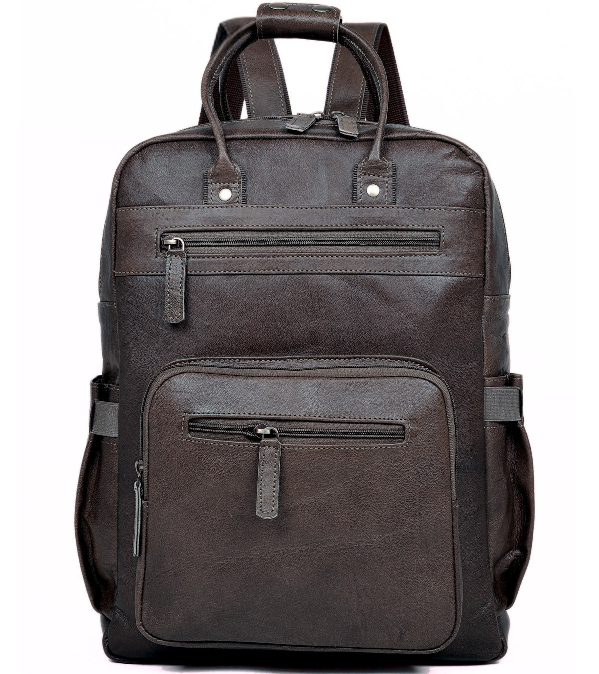 DEKVIO 16 inch leather laptop backpack in Black, front view