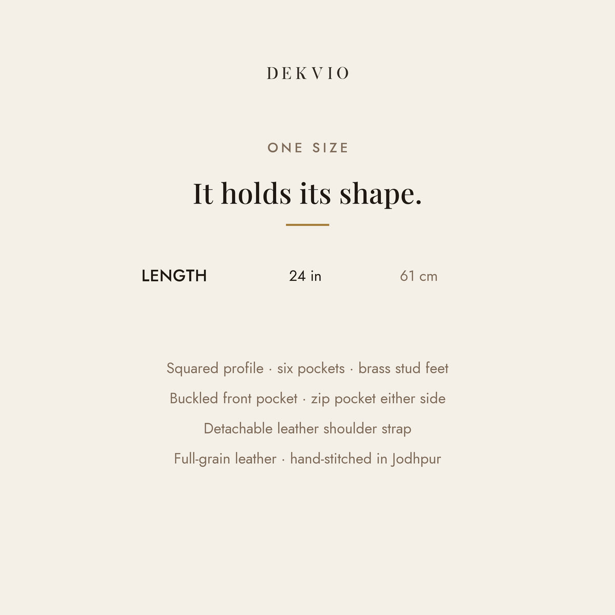 DEKVIO size card: 24 inch squared holdall, six pockets, brass stud feet