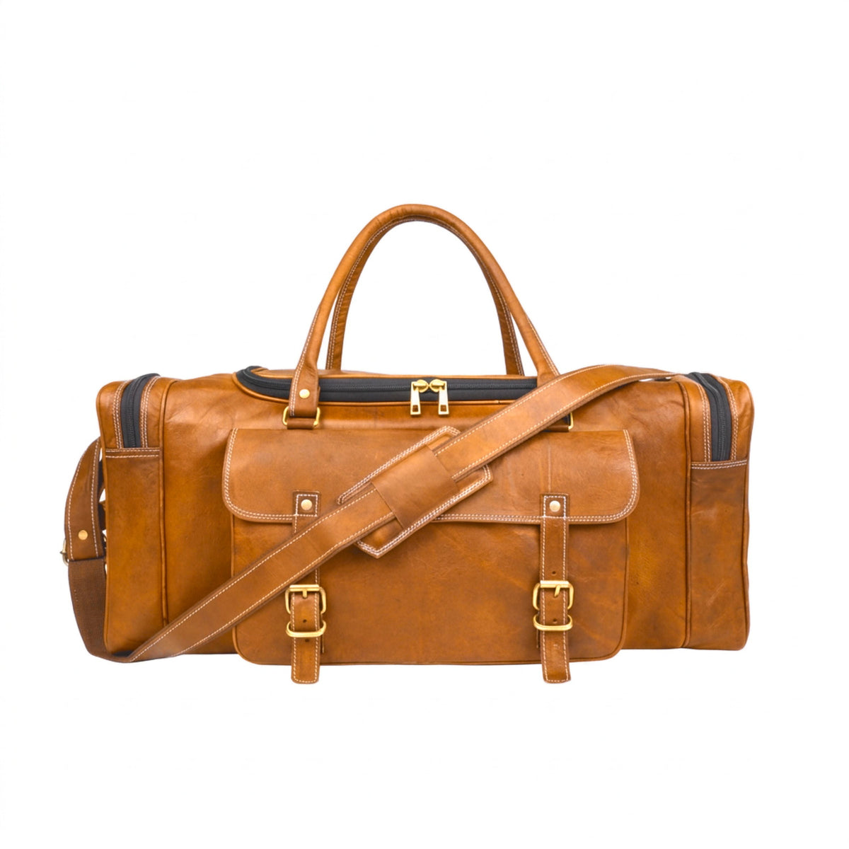 DEKVIO 24 inch travel holdall leather duffle bag in Tan