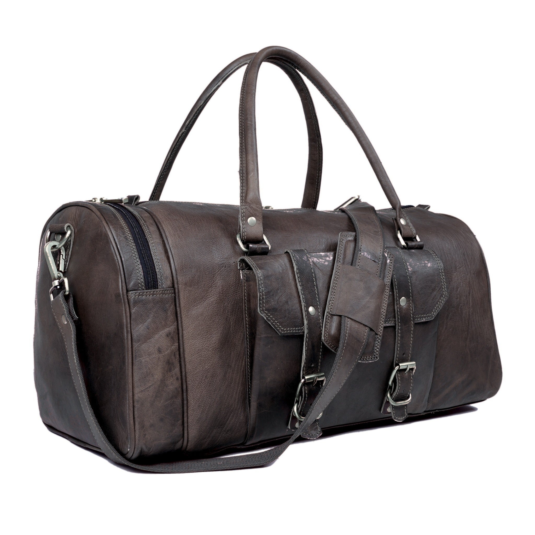 DEKVIO leather gym duffle with shoe compartment in Black