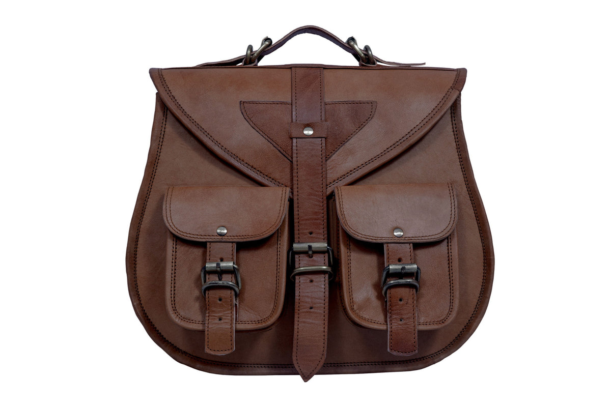 DEKVIO large leather crossbody handbag in Coffee dark brown