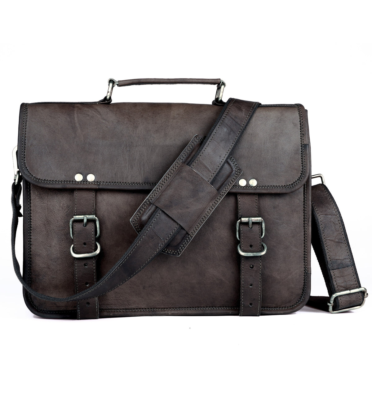 DEKVIO 14 inch leather messenger laptop bag in Black