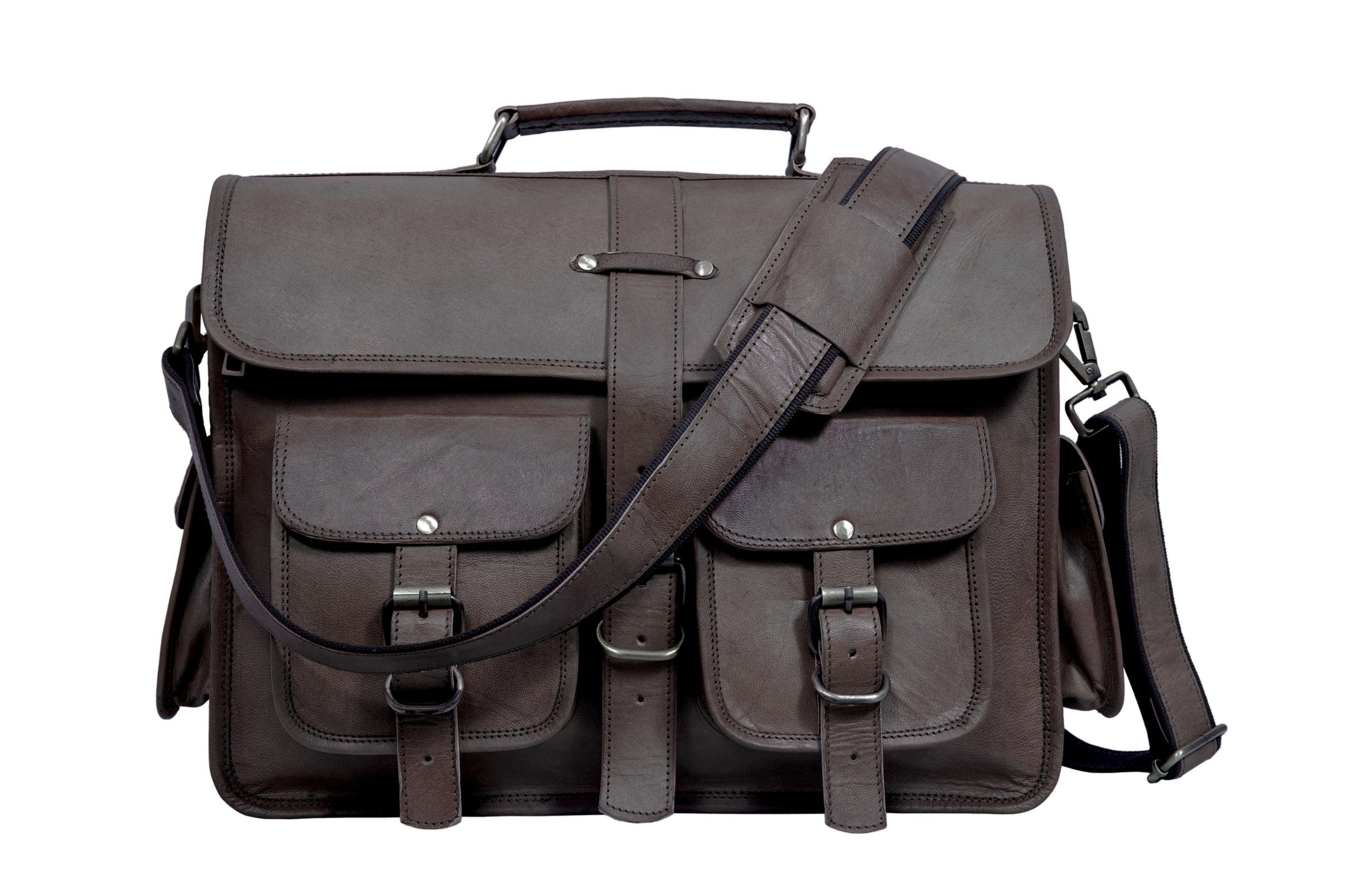 DEKVIO leather messenger satchel briefcase in Black