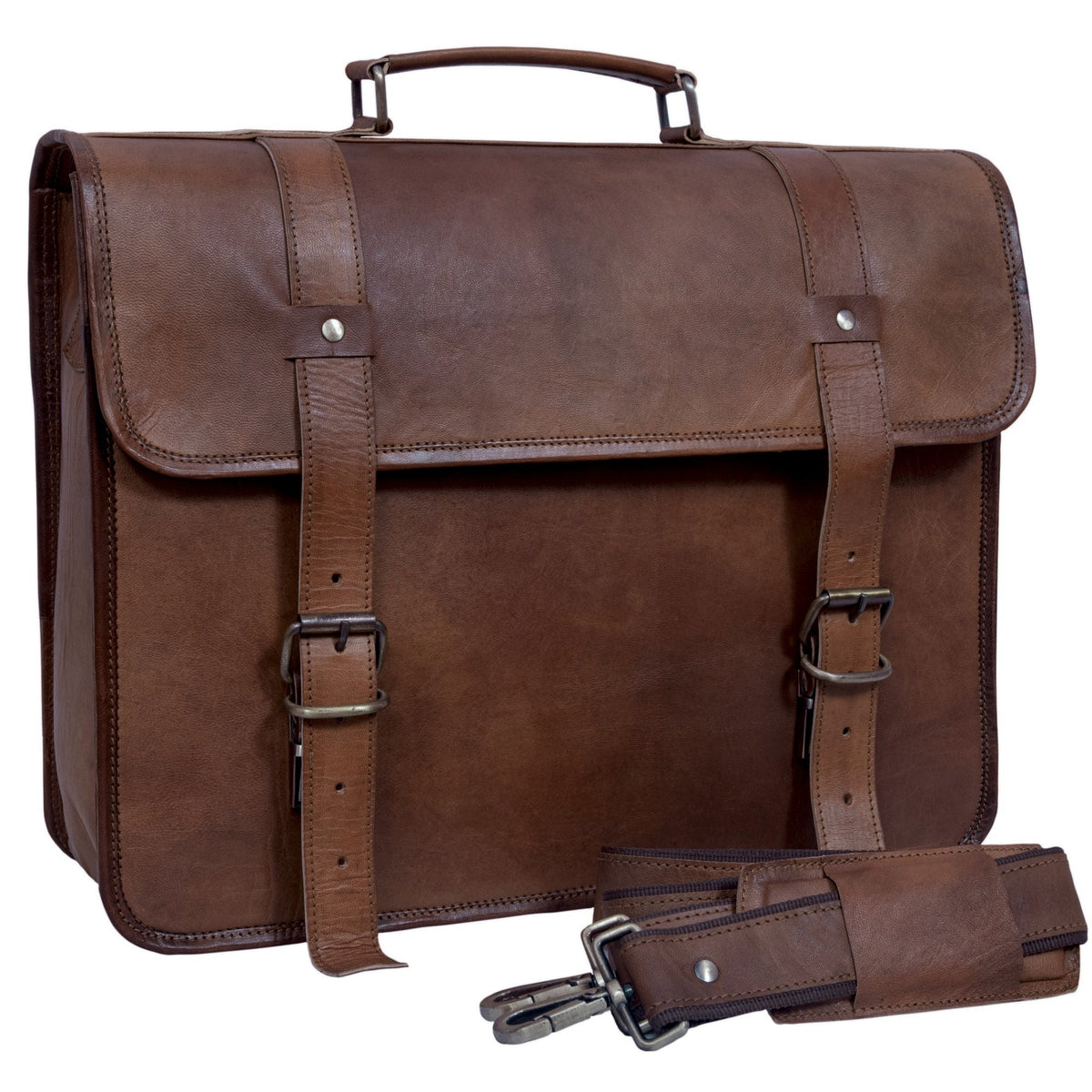 DEKVIO leather messenger satchel shoulder bag in Coffee dark brown