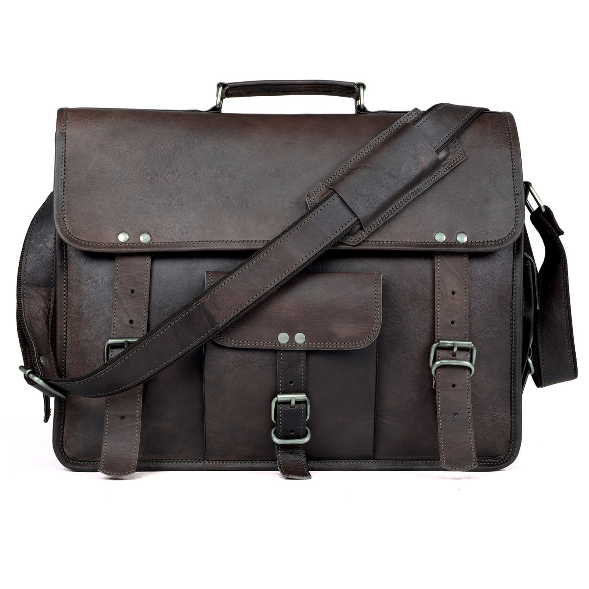 DEKVIO vintage leather messenger crossbody bag in Black