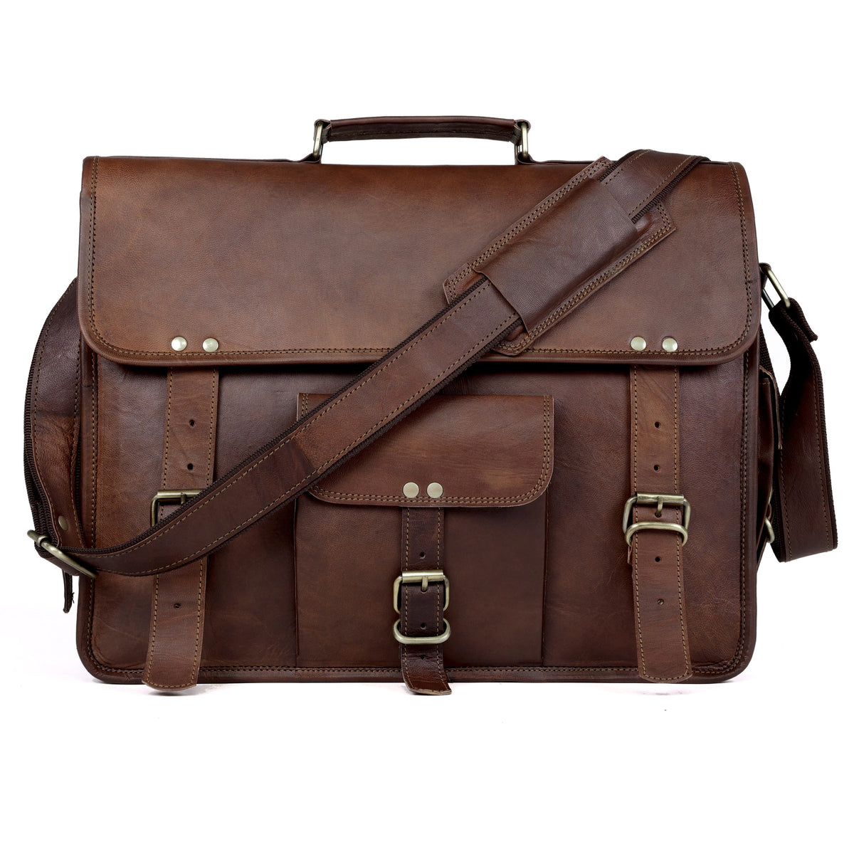 DEKVIO vintage leather messenger crossbody bag in Coffee dark brown