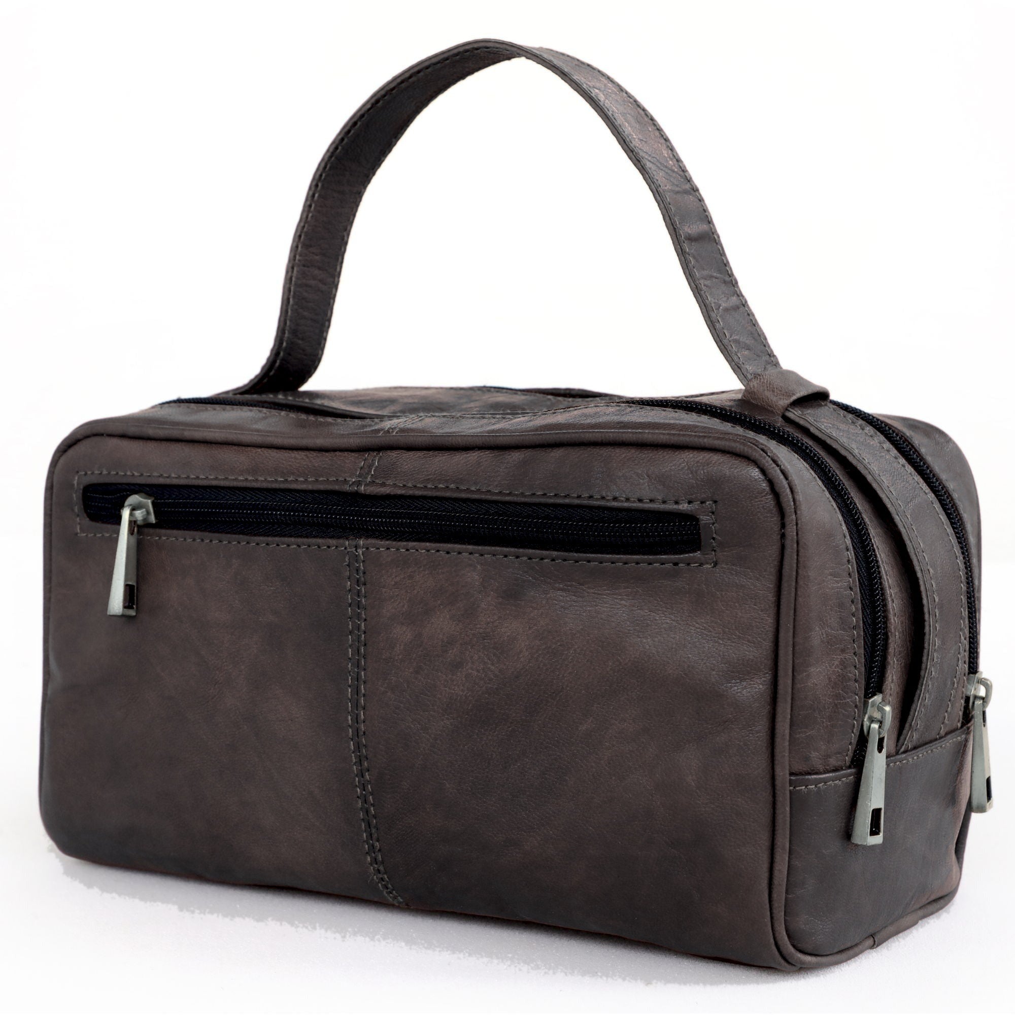 DEKVIO leather dopp kit with top zip opening in Black