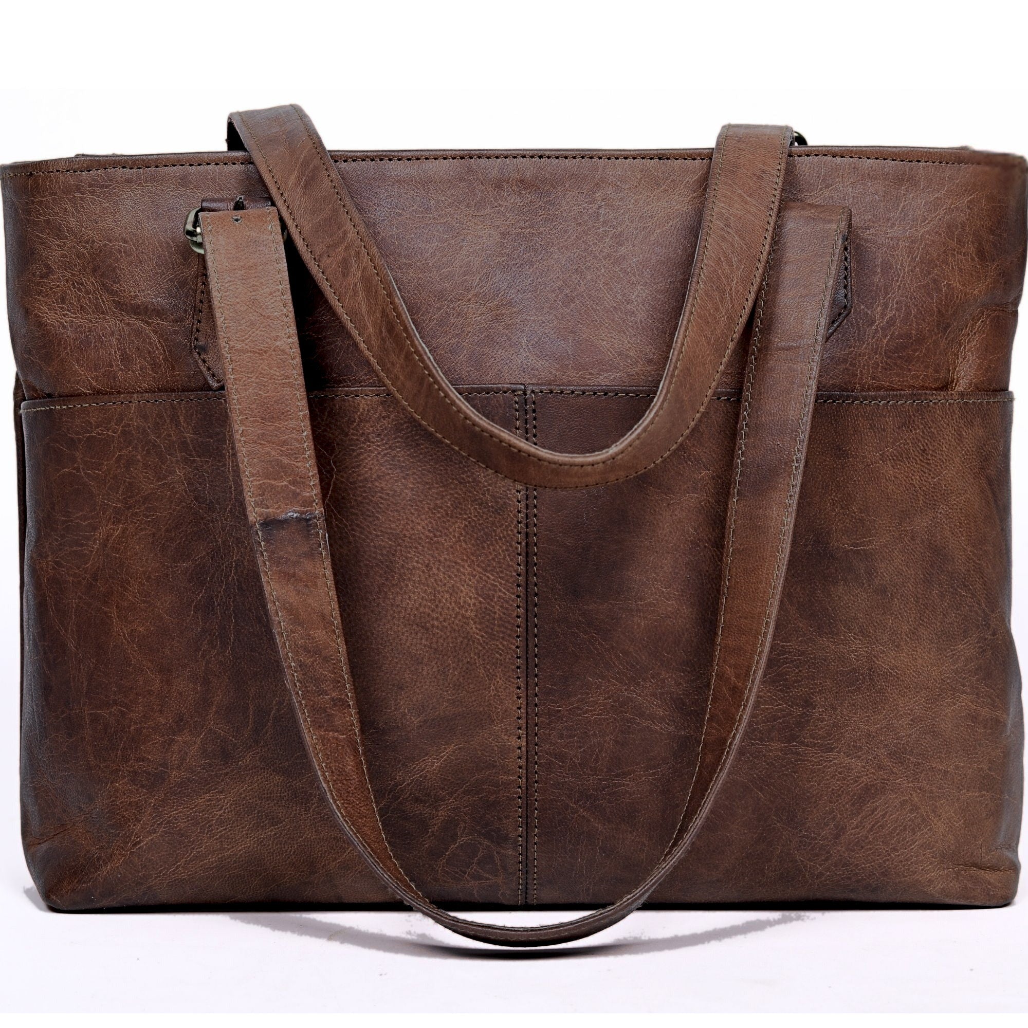 DEKVIO large capacity leather tote bag for women in Coffee dark brown
