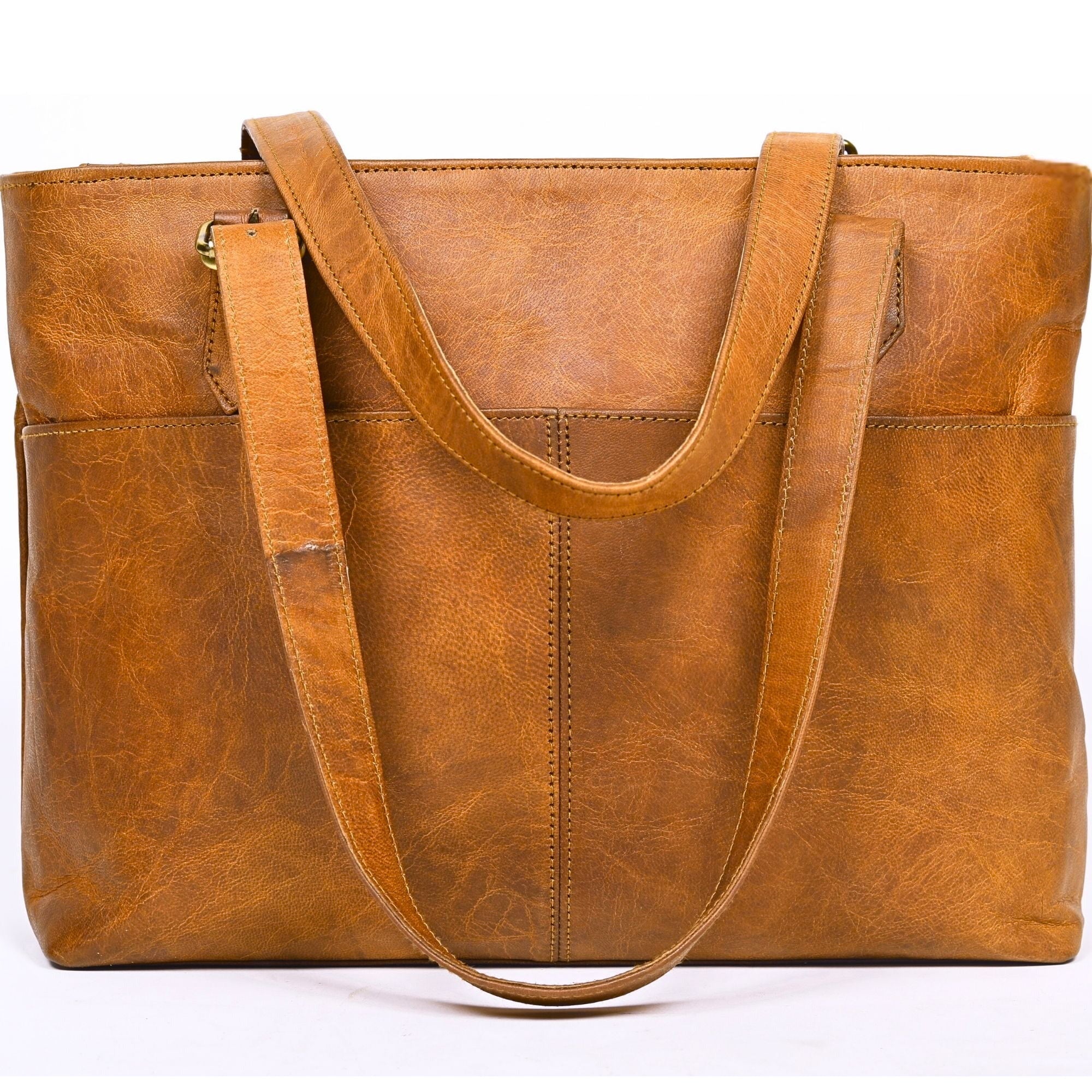 DEKVIO large capacity leather tote bag for women in Tan