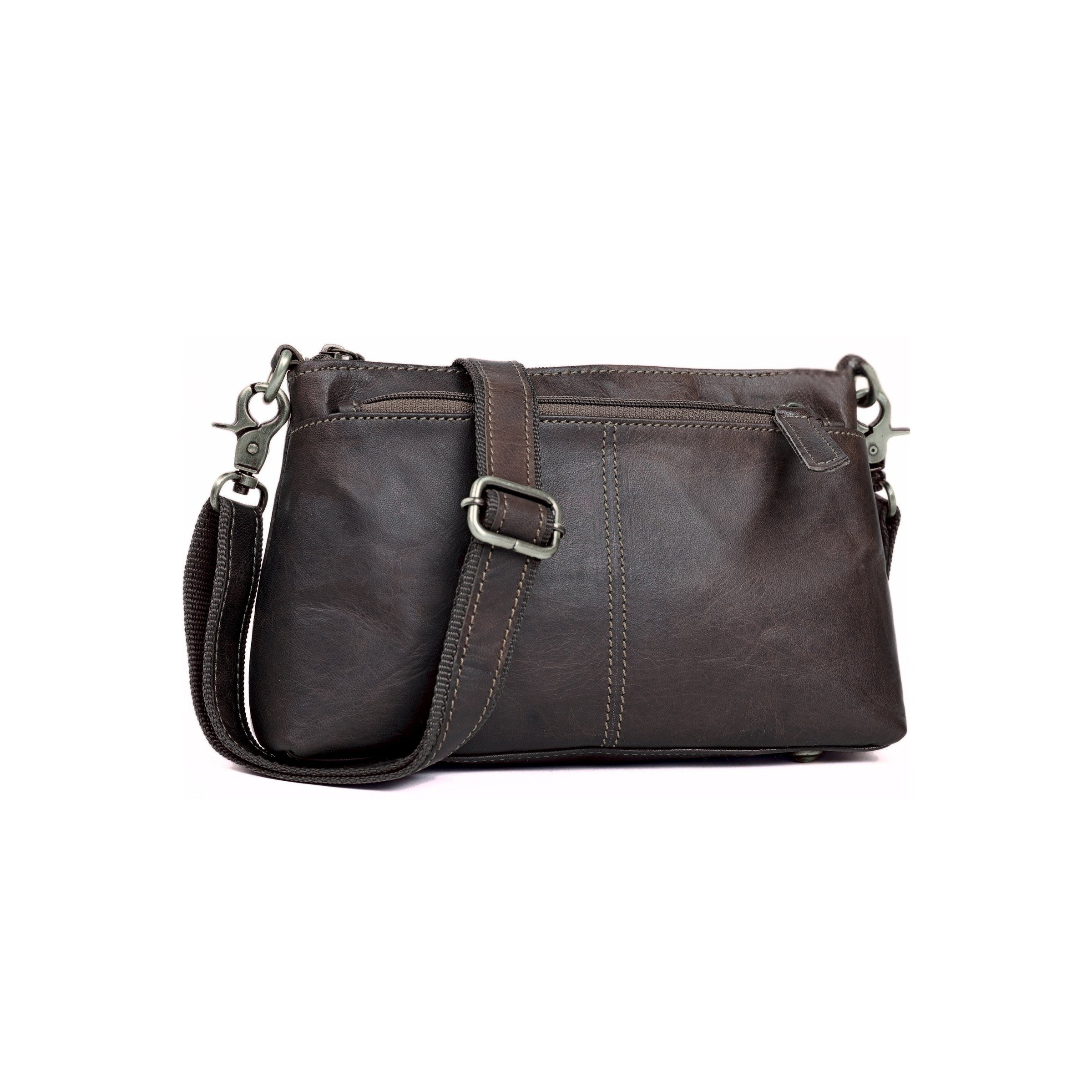 DEKVIO small 3-zip leather crossbody purse in Black