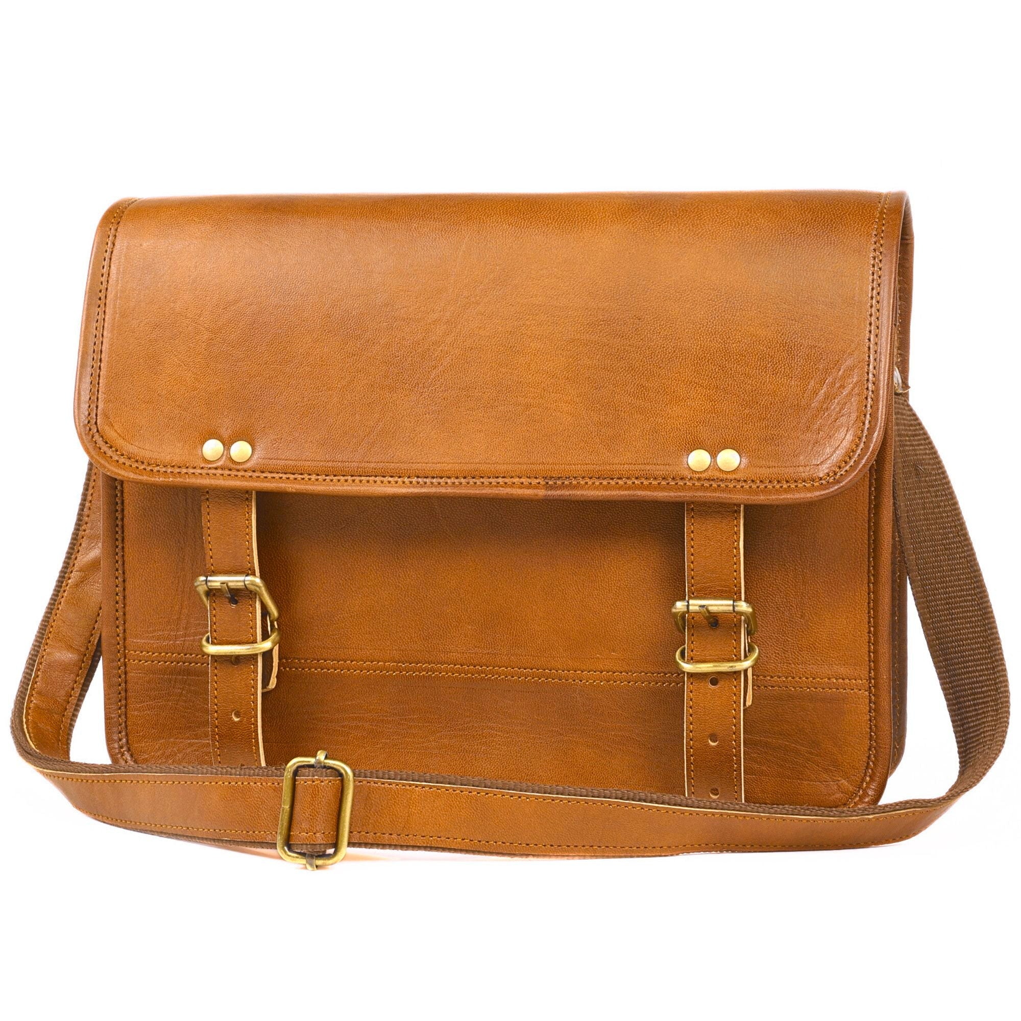 DEKVIO small leather messenger bag for iPad in Tan