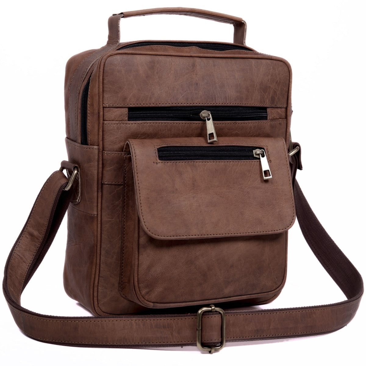 DEKVIO small vertical leather crossbody sling bag in Coffee dark brown