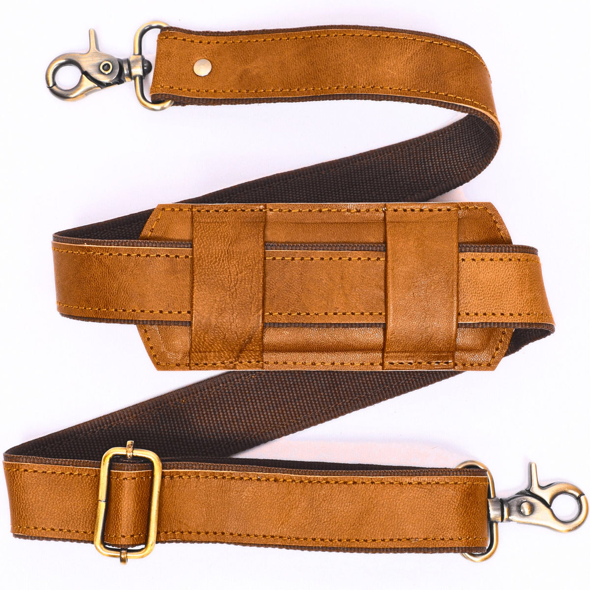 DEKVIO genuine leather replacement shoulder strap in Tan, adjustable crossbody strap with padded shoulder rest