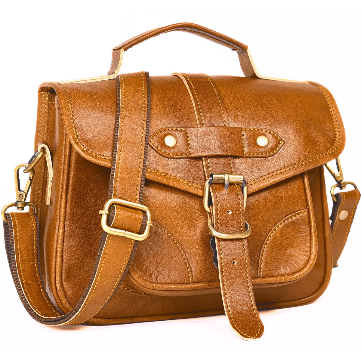 DEKVIO vintage leather crossbody satchel purse in Tan