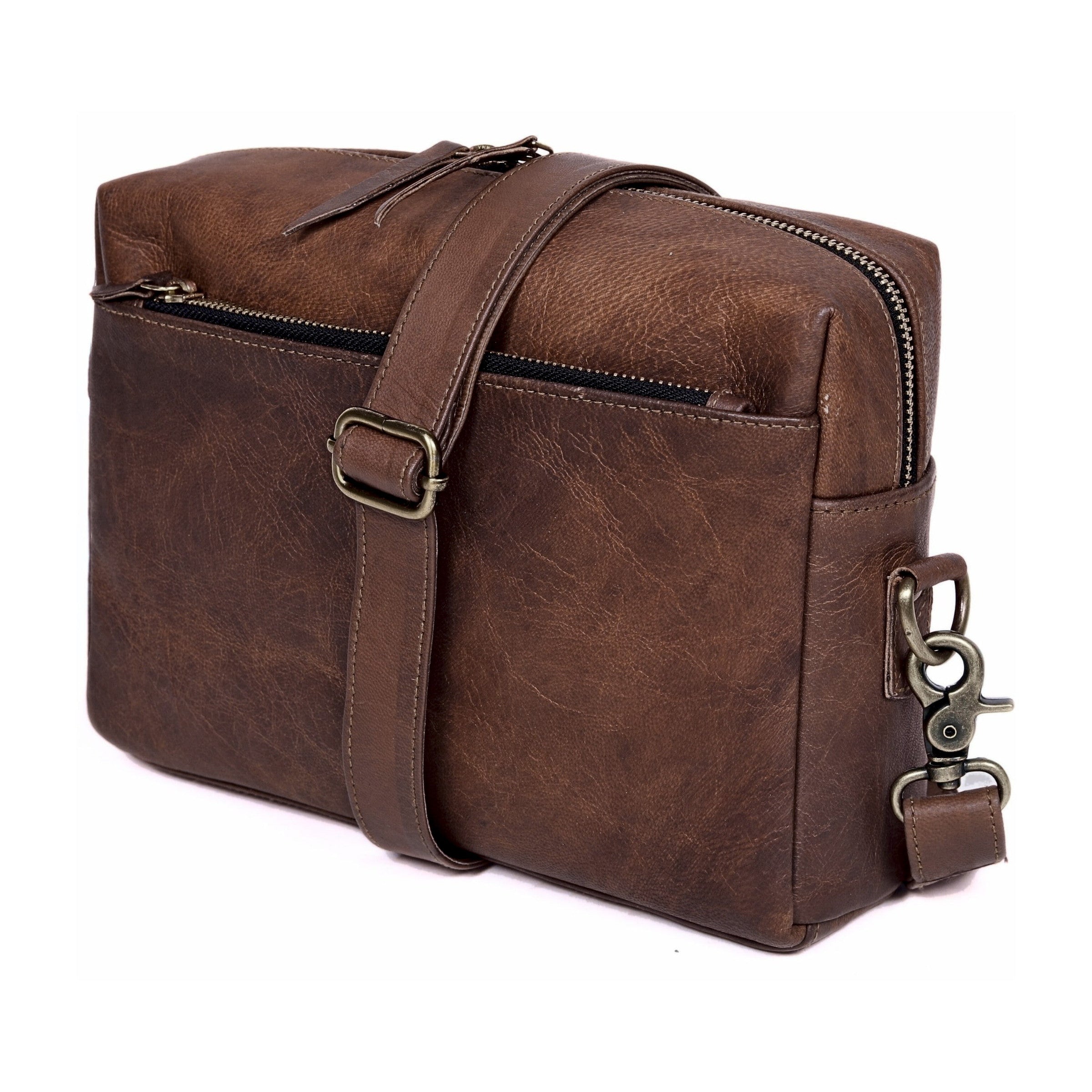 DEKVIO women's small leather crossbody purse in Coffee dark brown