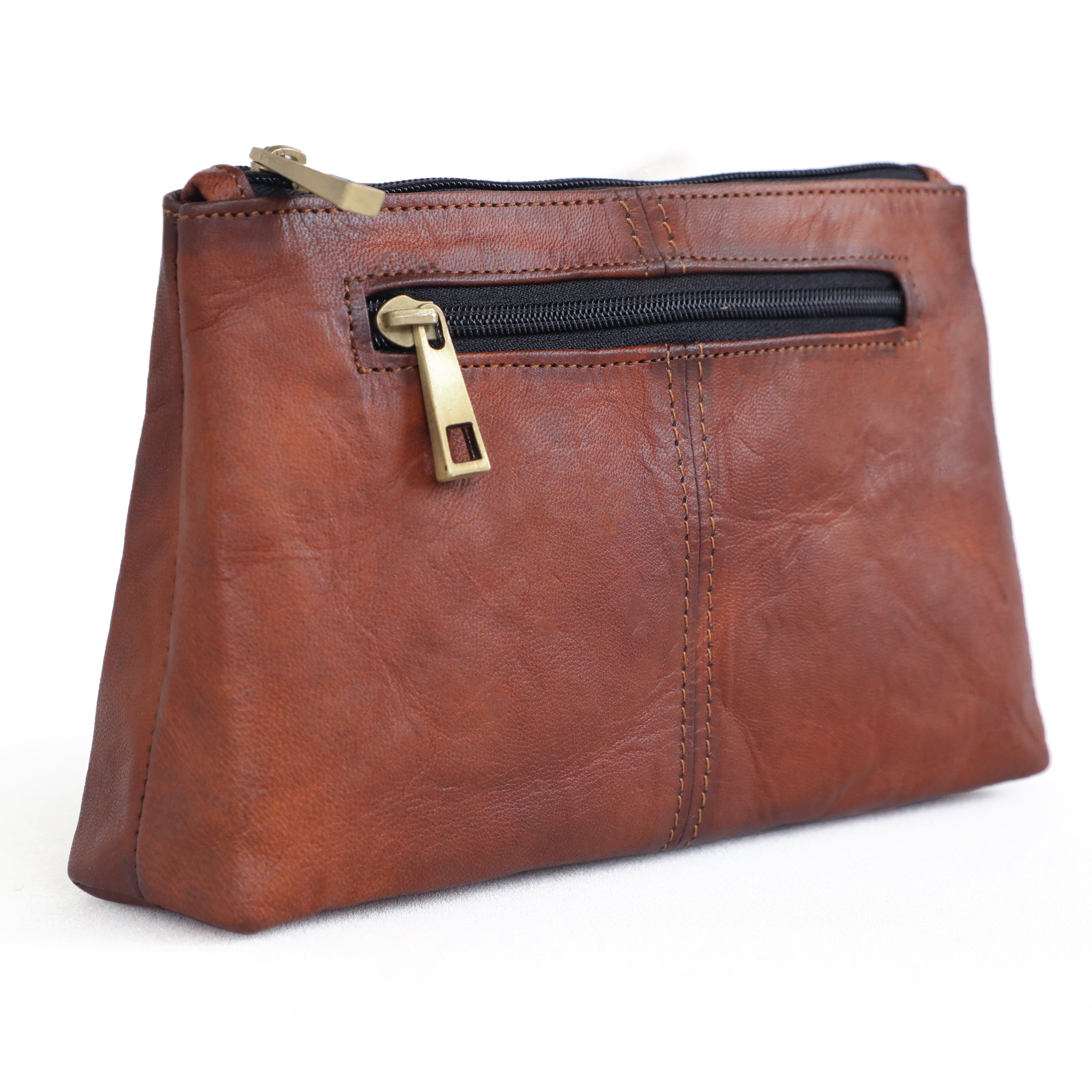 DEKVIO Leather Wristlet Pouch for Women | Full Grain Leather Makeup Bag & Clutch Purse | Handcrafted Zipper Pouch | Brown, Coffee, Tan, Black
