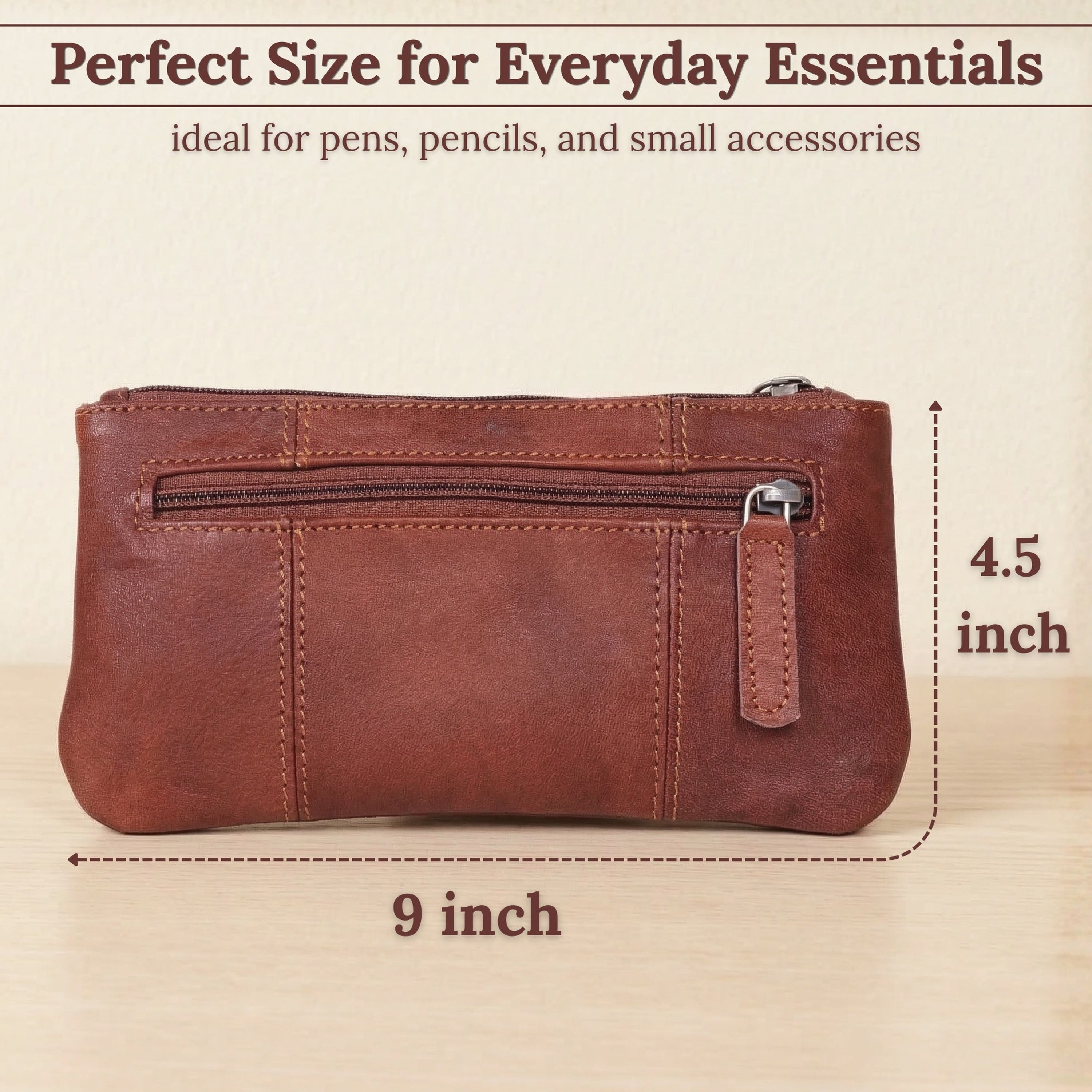 DEKVIO Leather Pencil Case Zipper Pouch Genuine Leather Pen Holder Utility Coin Purse Cosmetic Bag for Men Women