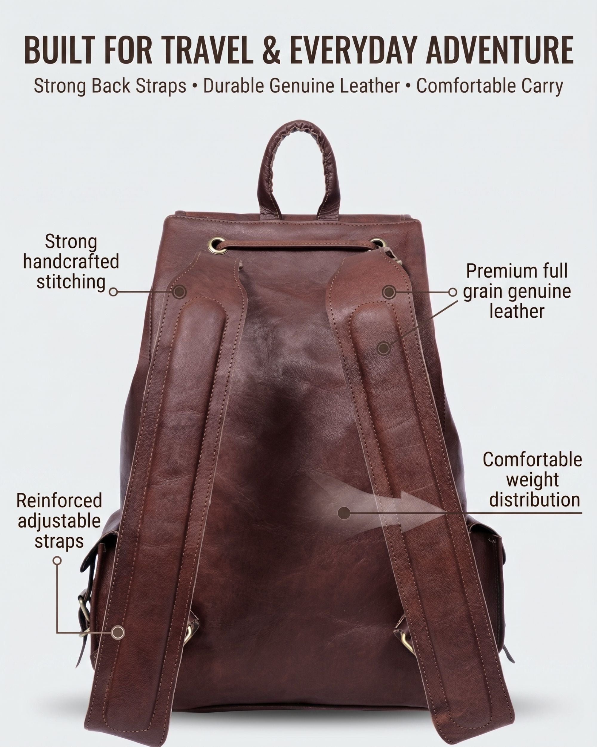 DEKVIO 20" Handcrafted Genuine Leather Backpack | Laptop Rucksack for Men & Women | Travel, Work & College Bag | Brown, Coffee, Tan, Black