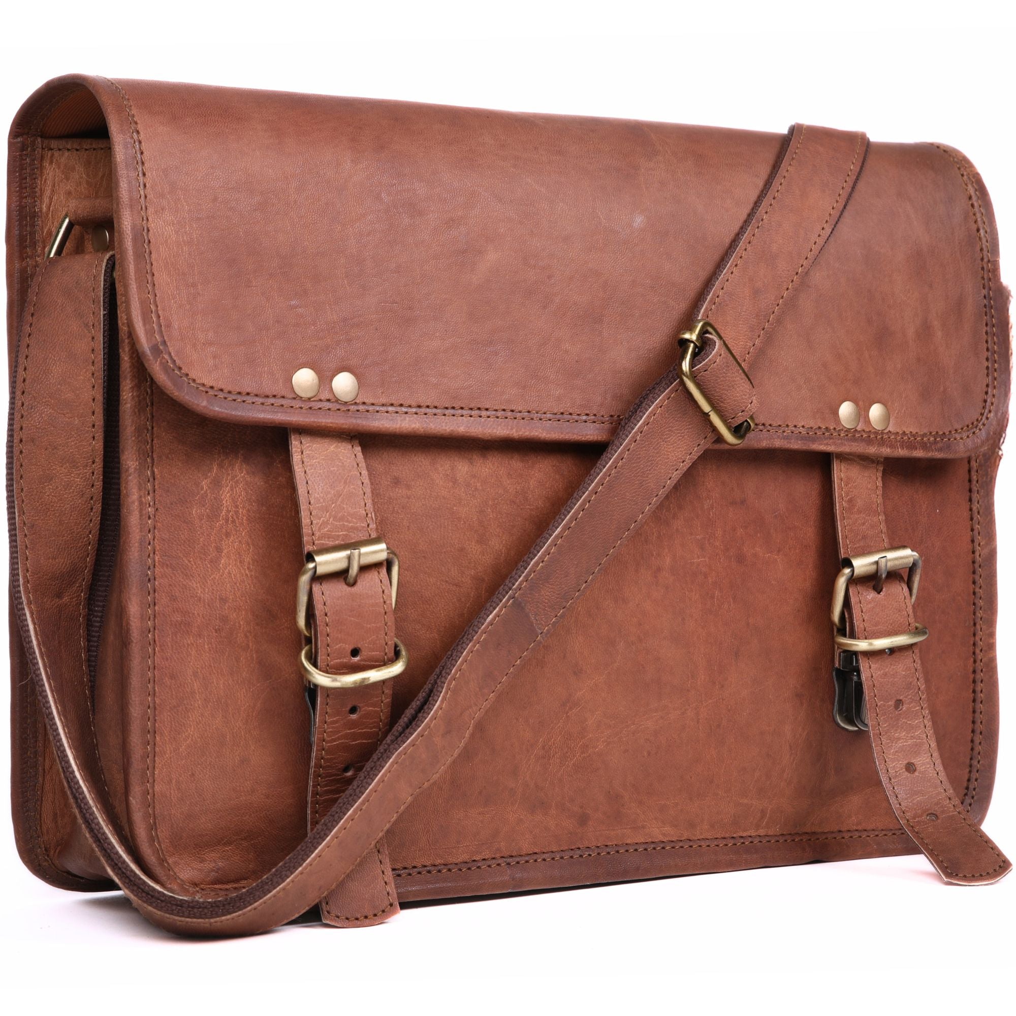 DEKVIO Small Leather Messenger Bag Crossbody Satchel for iPad Tablet 10 Inch Vintage Shoulder Bag for Men Women