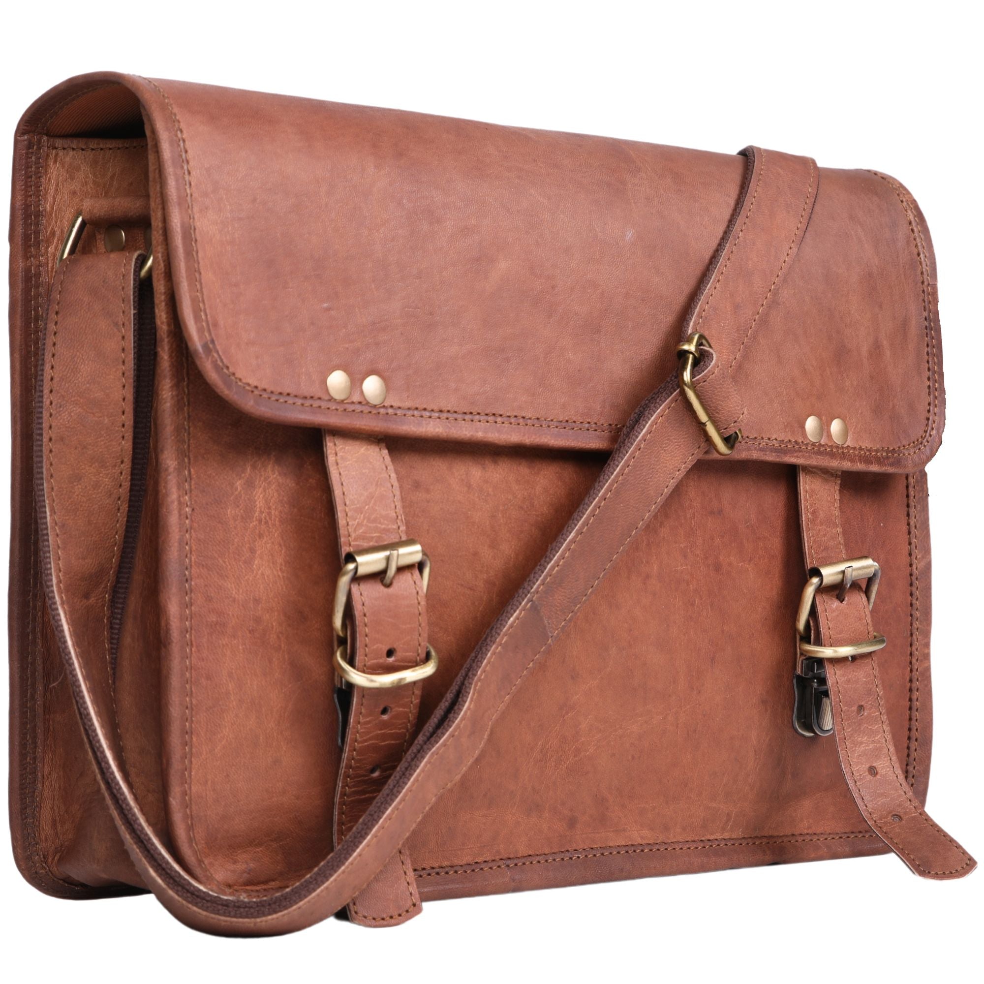 DEKVIO Small Leather Messenger Bag Crossbody Satchel for iPad Tablet 10 Inch Vintage Shoulder Bag for Men Women