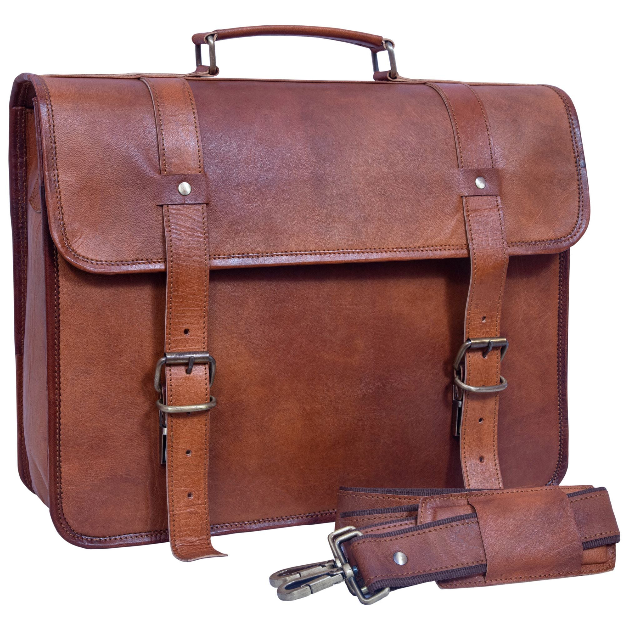 DEKVIO Leather Messenger Bag 15.6 Inch Laptop Briefcase Satchel Vintage Crossbody Shoulder Bag for Men Women