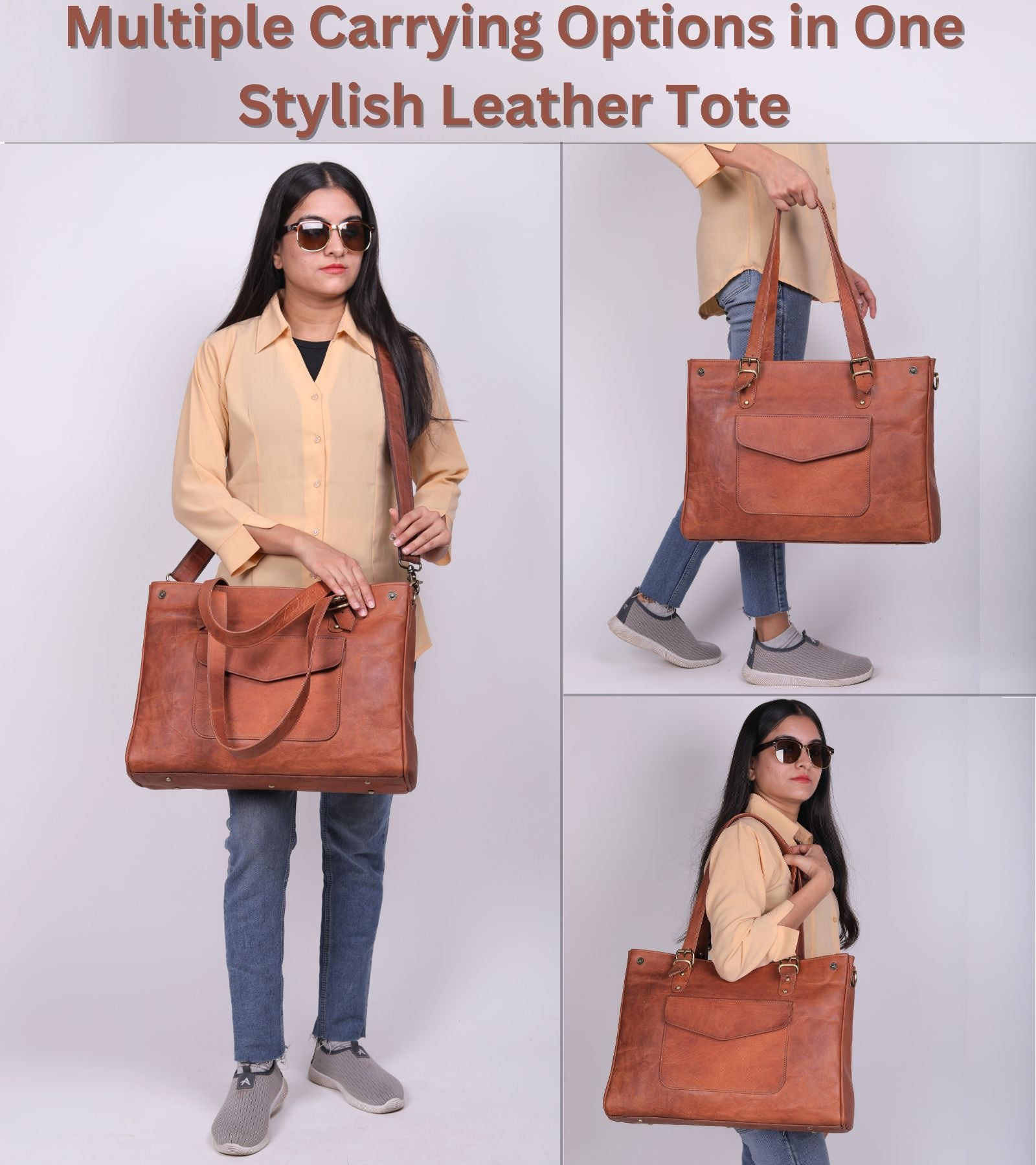 DEKVIO Leather Laptop Tote Bag for Women 15.6 Inch Shoulder Handbag Genuine Leather Work Bag Office Purse with Crossbody Strap