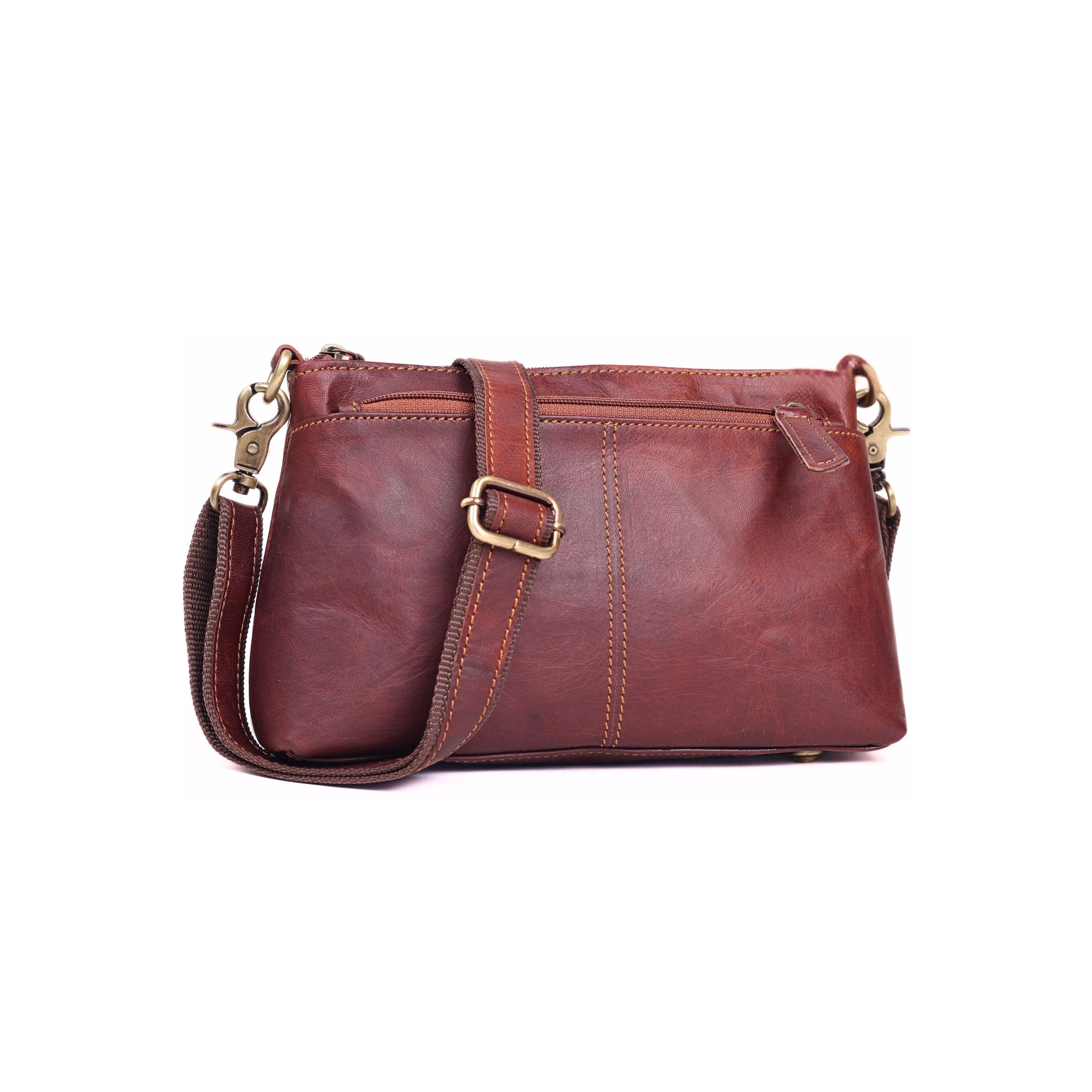 DEKVIO Small Genuine Leather Crossbody Purse for Women | 3-Zip Vintage Leather Shoulder Bag | Brown, Coffee, Tan, Black