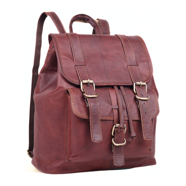 DEKVIO 17 inch Explorer leather backpack in Brown, front view
