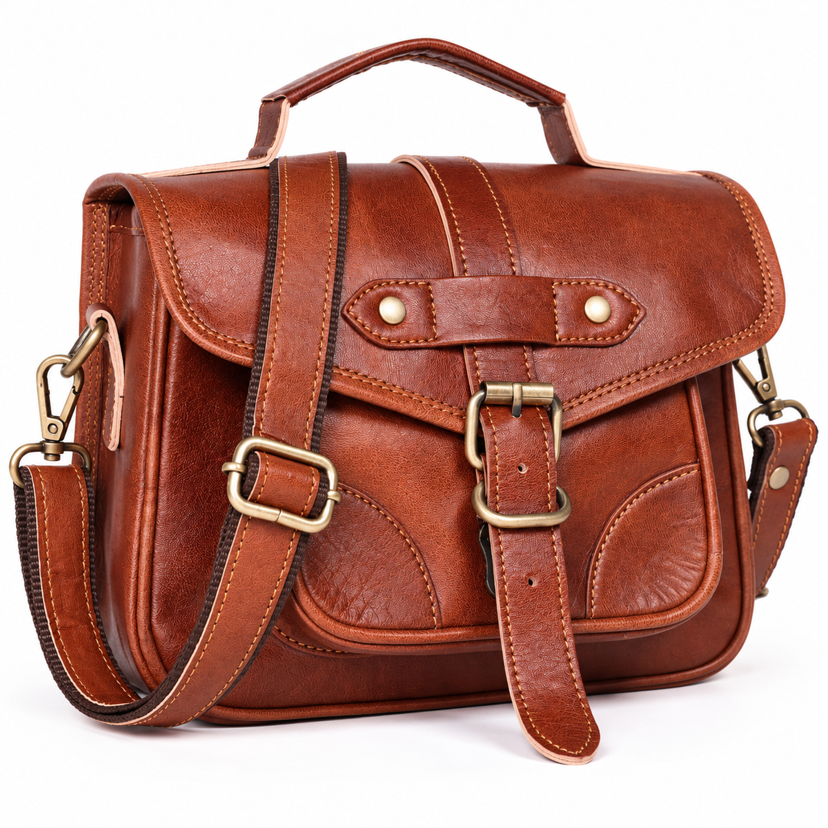DEKVIO 10" Vintage Genuine Leather Crossbody Satchel Purse for Women