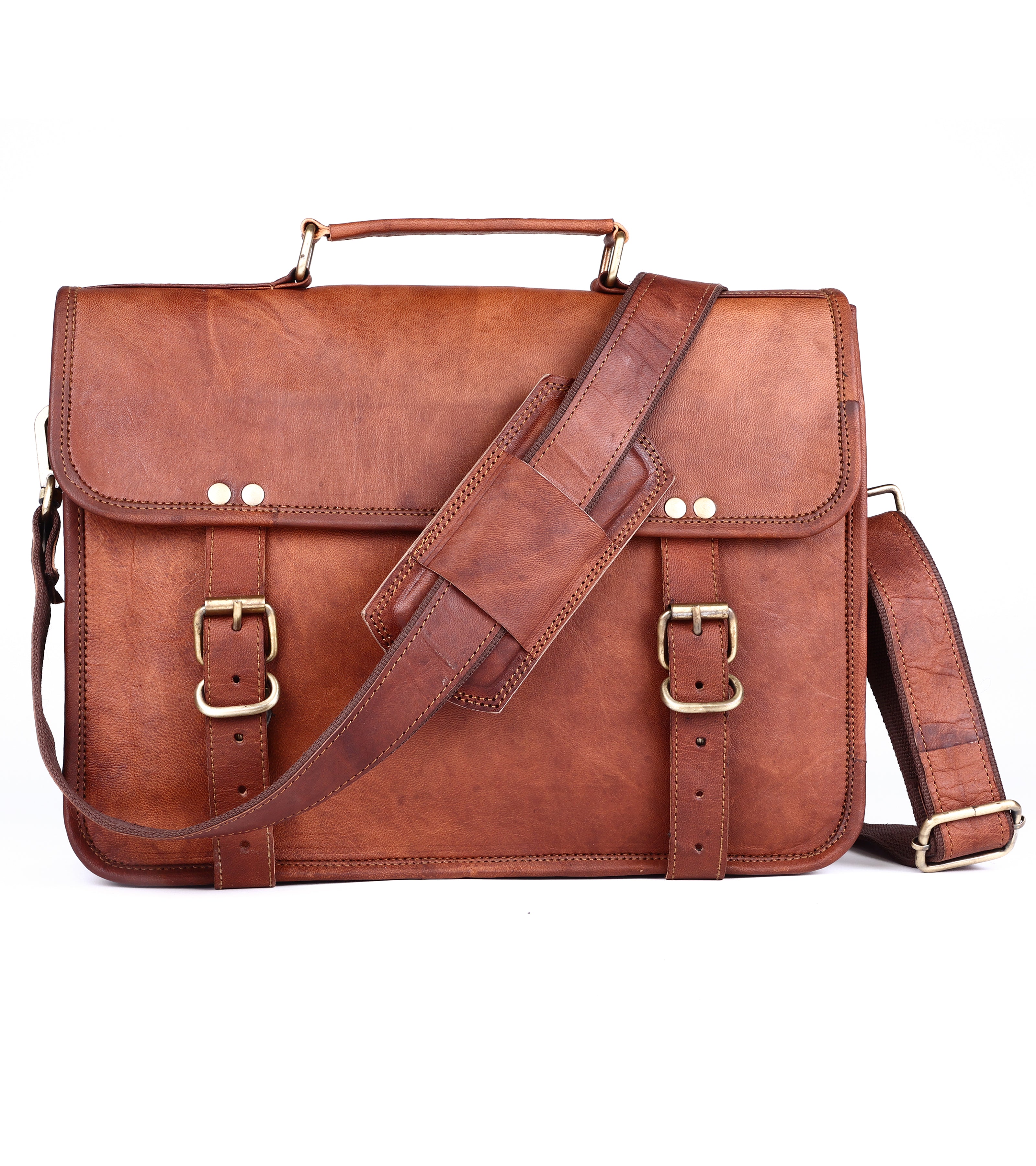 DEKVIO Leather Messenger Bag for Men Women 14 Inch Laptop Satchel Briefcase Vintage Shoulder Crossbody Bag