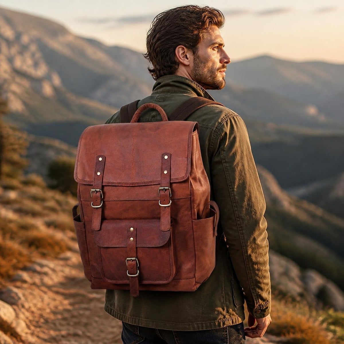 DEKVIO Full-Grain Leather Utility Laptop Backpack for Travel & Work – 15" to 19"