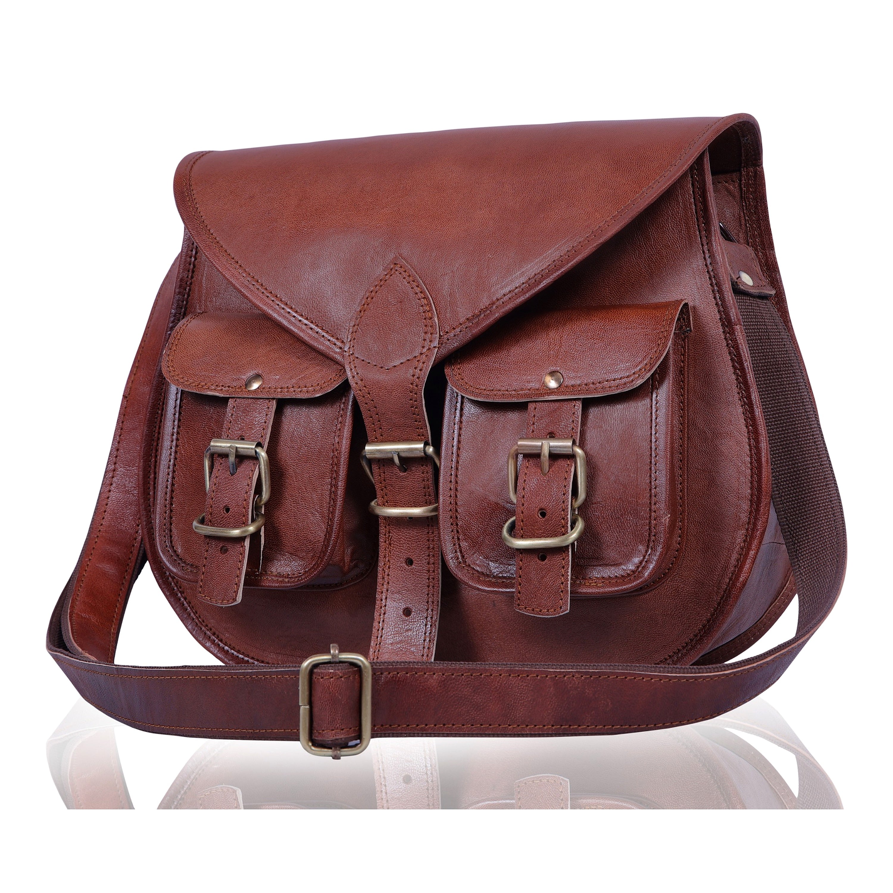 DEKVIO Leather Crossbody Saddle Bag for Women | Twin Pocket Genuine Full Grain Leather Purse | Handcrafted Shoulder Bag | Brown, Coffee, Tan, Black