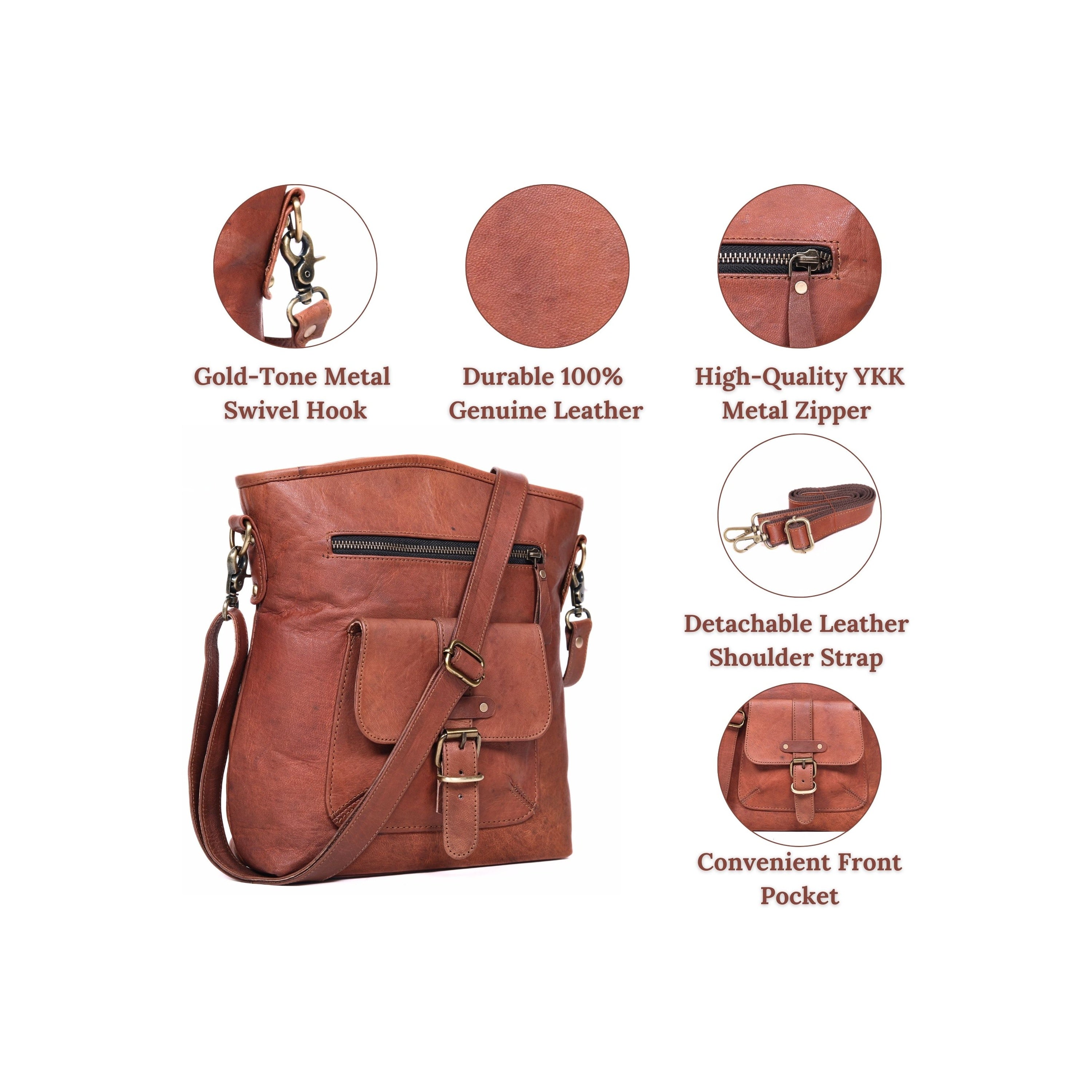 DEKVIO Genuine Leather Crossbody Bag for Women | Vintage Leather Shoulder Purse